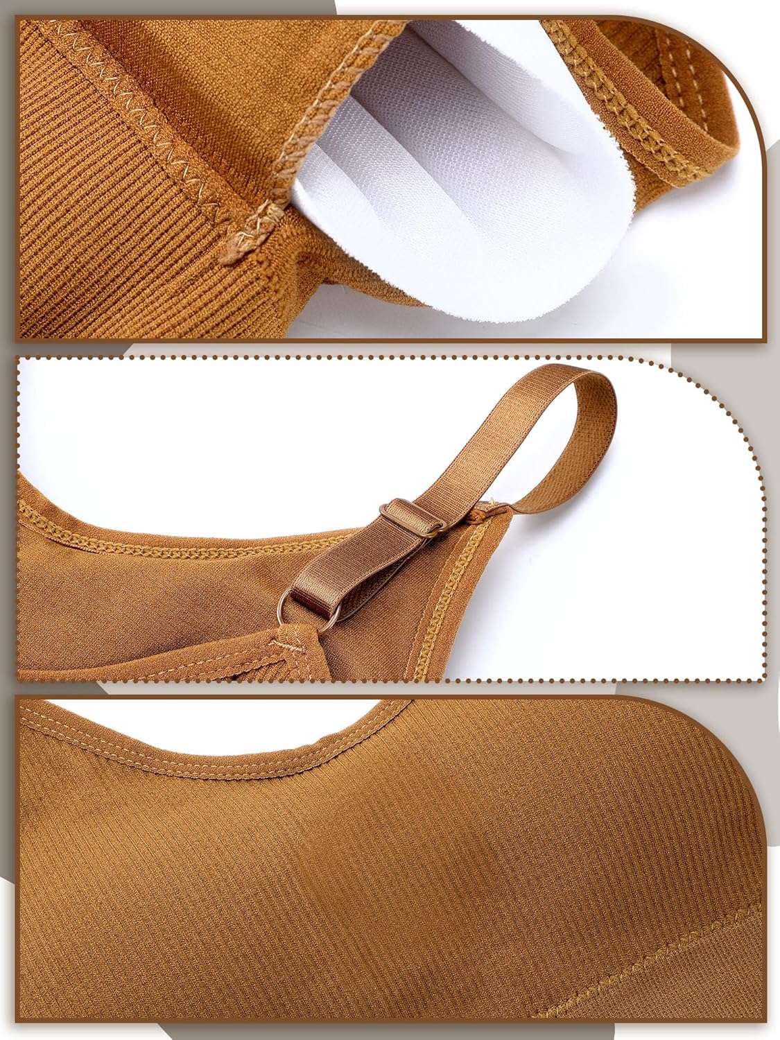 SATINIOR 4 Pack Women's Sports Bra, Padded Ribbed Cami Bra Seamless Bralette Wireless No Underwire Workout Tank Top - Image 4