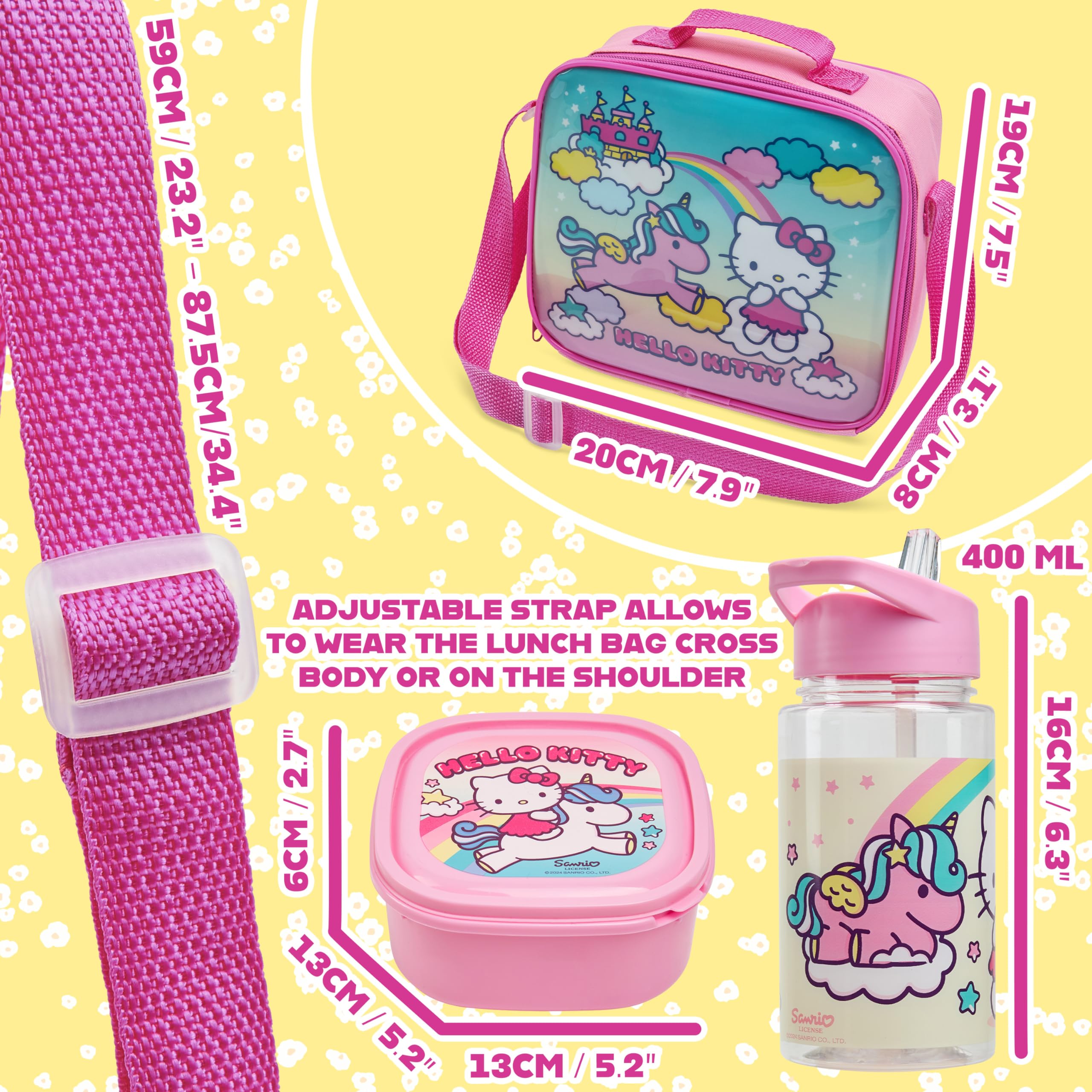 Hello Kitty Set portapranzo – Bundle con borsa per il pranzo Hello Kitty Plus adesivi, bottiglia d'acqua, altro | Hello Kitty Lunch Container per ragazze