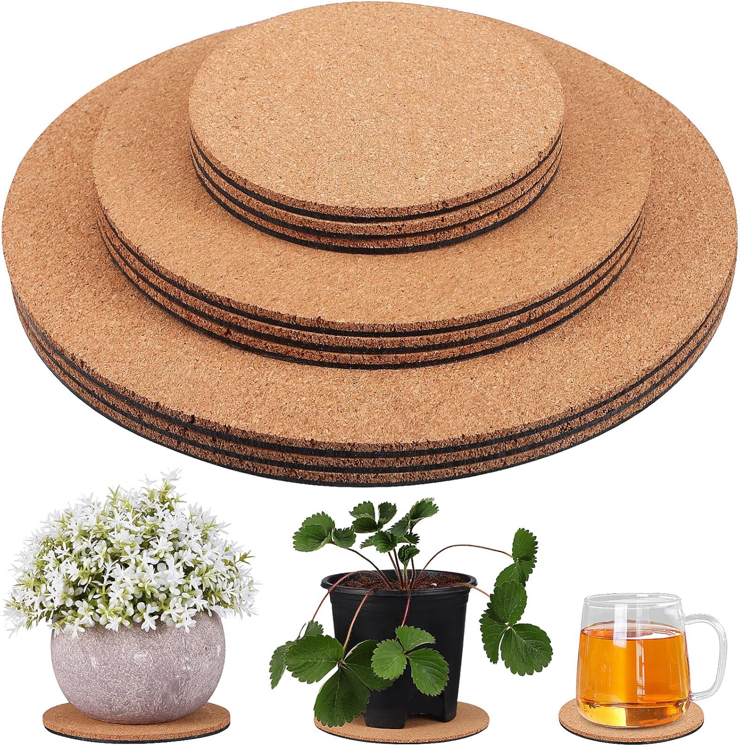 Yardwe 9pcs Cork Coasters Plant Coasters with Non-Slip Design for Indoor Plants DIY Crafts and Home Decor