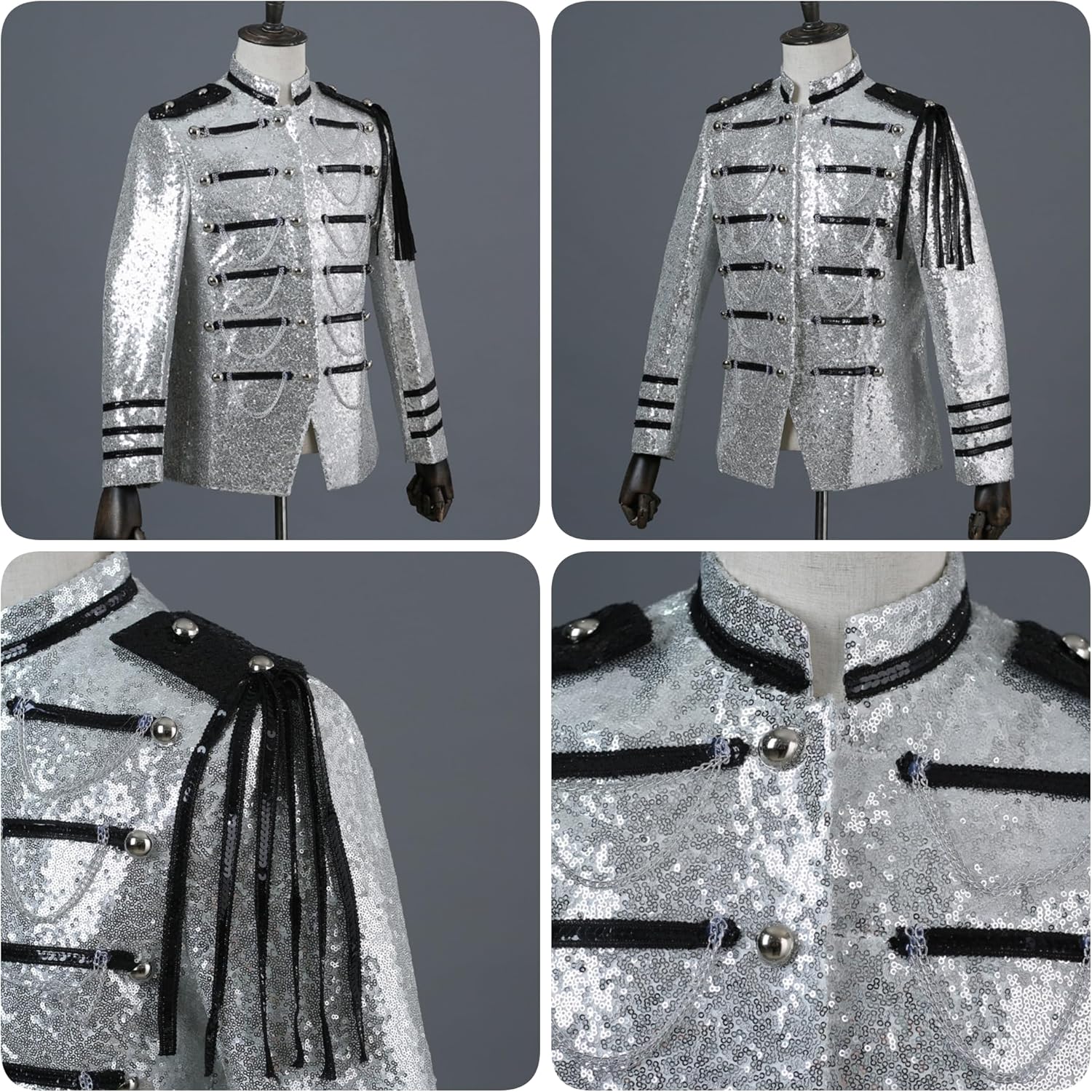 Prince Charming Costume Jacket Fashion Sequins Tuxedo for Men Bling Blazer Uniform Drummer Parade Outfits