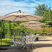Vista 9 de Tangkula Sombrilla solar de 10 pies para patio al aire libre con luz LED, sombrilla de mercado con cubierta colgante y base cruzada (beige)