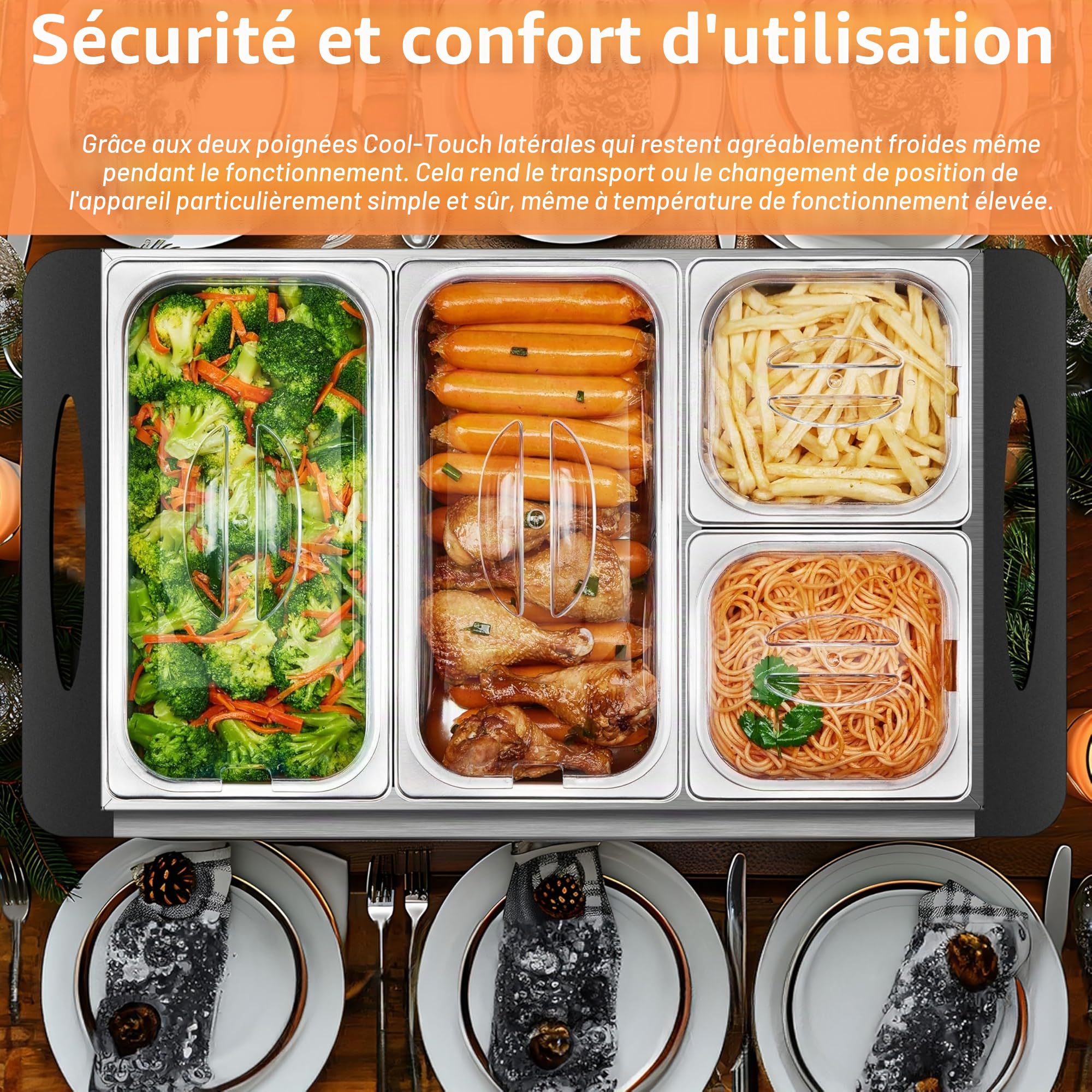 Steinborg Chauffe-plat - 300 W - 4 récipients - Chauffe-plats - Pour buffet et restauration