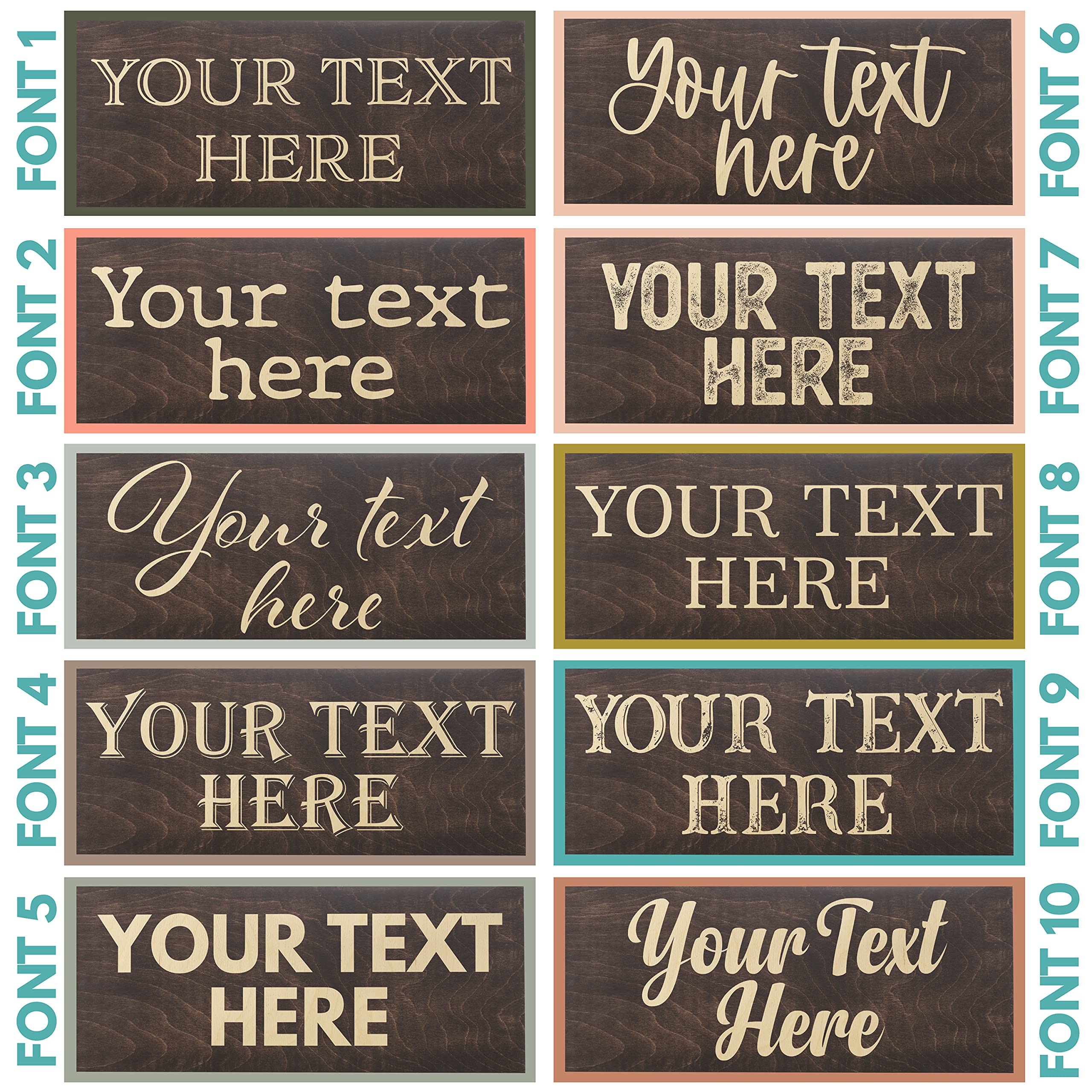 Custom Wood Sign, Personalized Wooden Name Sign w/Text, 10 Fonts, 5 Wooden Colors - 15