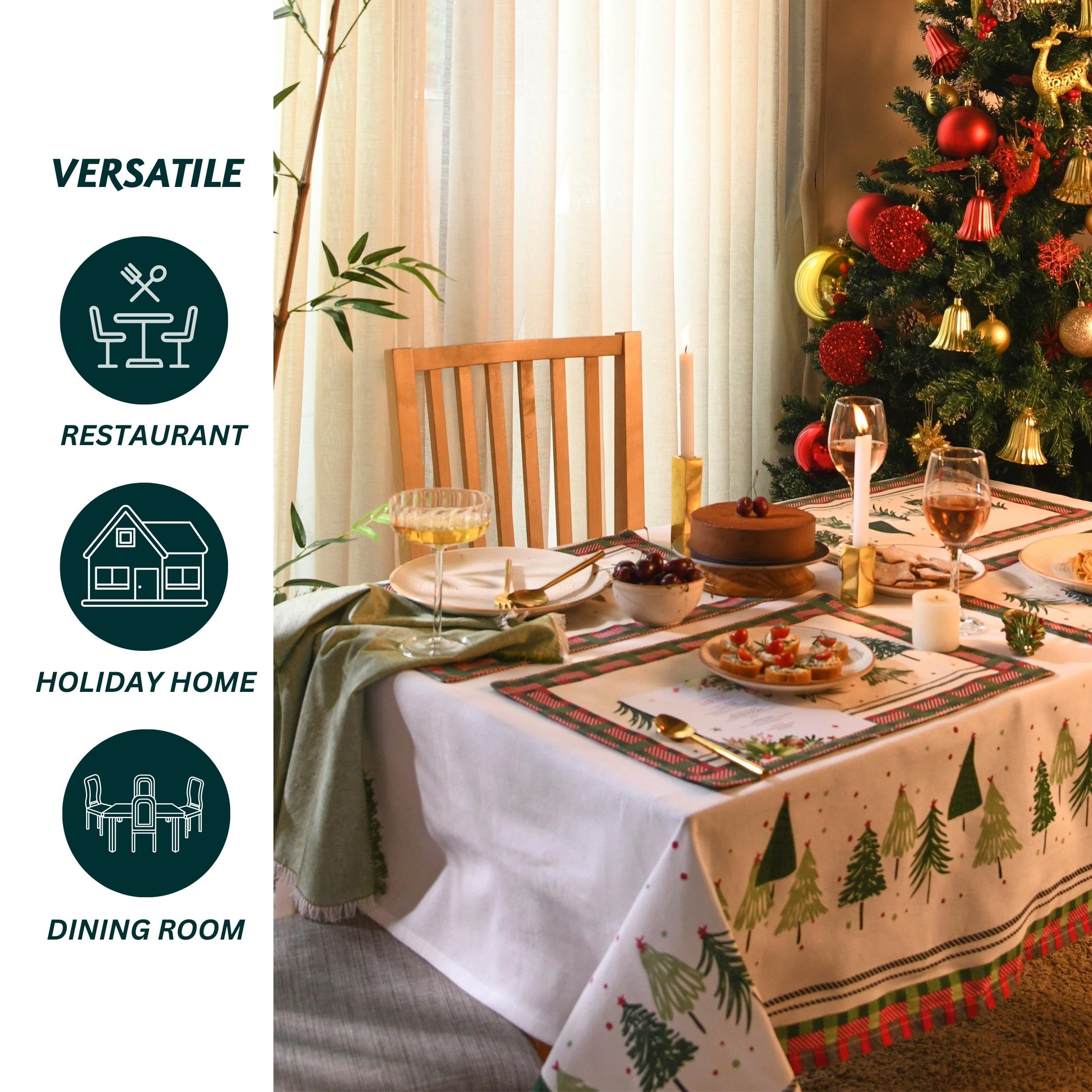 Nappe Noël Rectangulaire Folkulture 152x213cm - Coton Rouge - Déco Table Fêtes Hiver