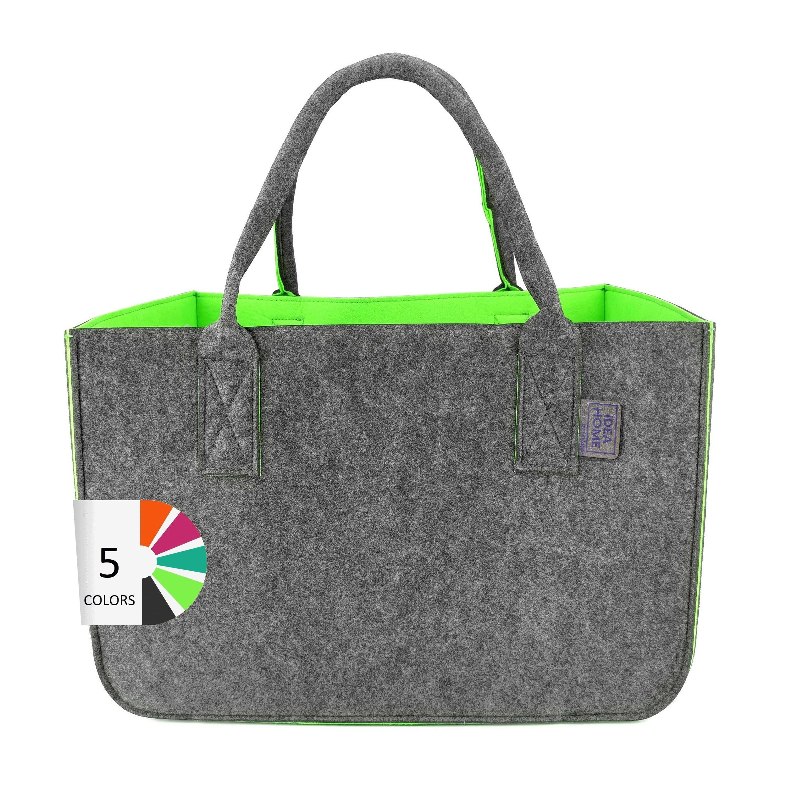 LEVIATAN Felt Bag Shopper Large 30 Litre Shopping Bag XXL Foldable Shopping Basket Firewood Bag Clothes Basket Toy Bag Dark Grey/Lime Colour
