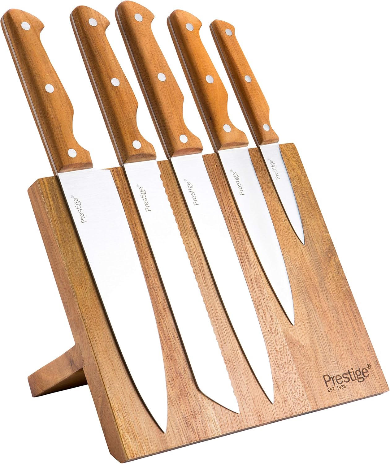Prestige 47723 Magnetic Block Set/Knives/Cutlery, 6 Piece, Acacia Wood