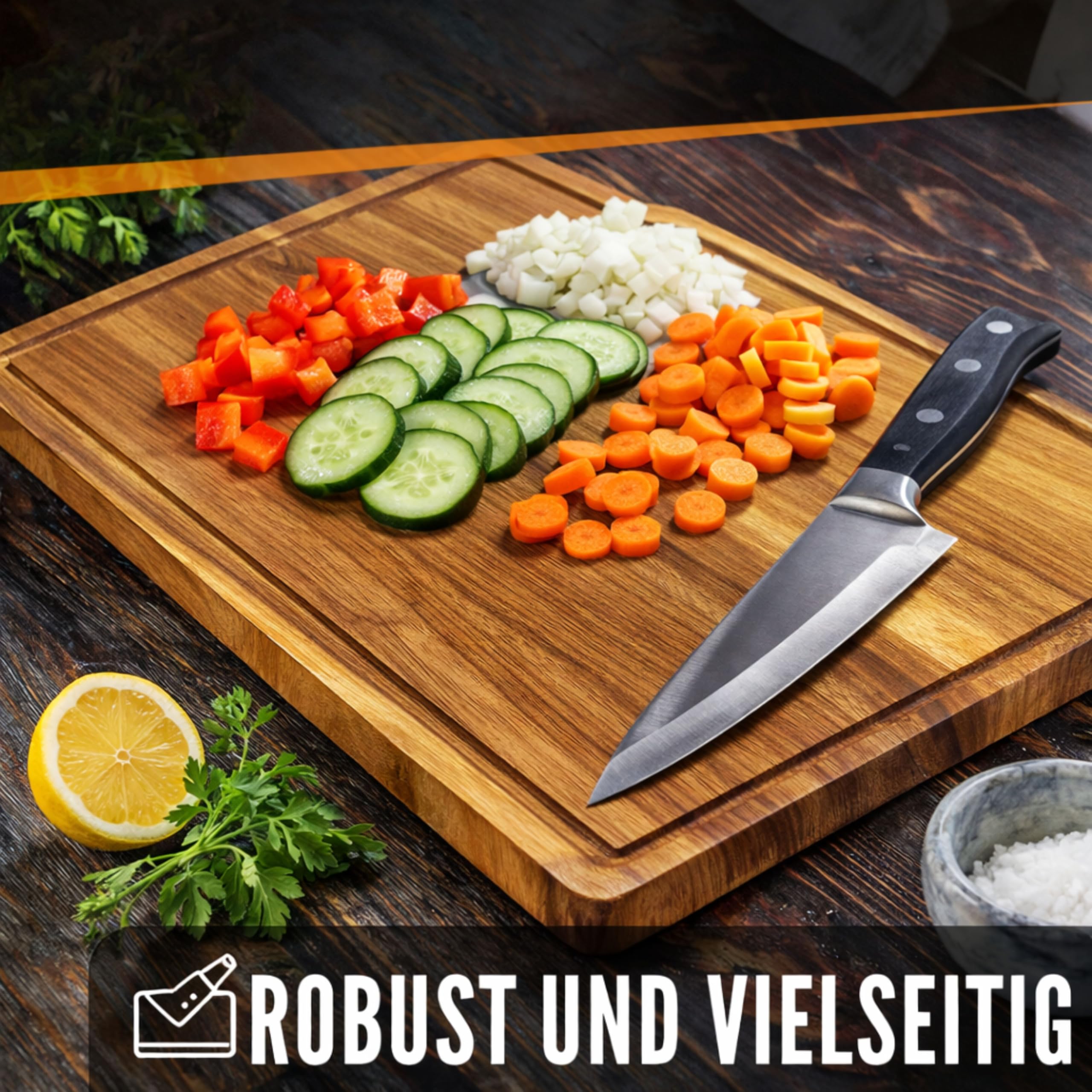 Akazienholz Schneidebretter mit Saftrille -Moderne Schneiderbrett 3er Set - Vielseitig Einsetzbar für Küche & als Servierplatten(43x30, 30x25, 30x17cm)1,5cm dick - Schneidebrett Holz
