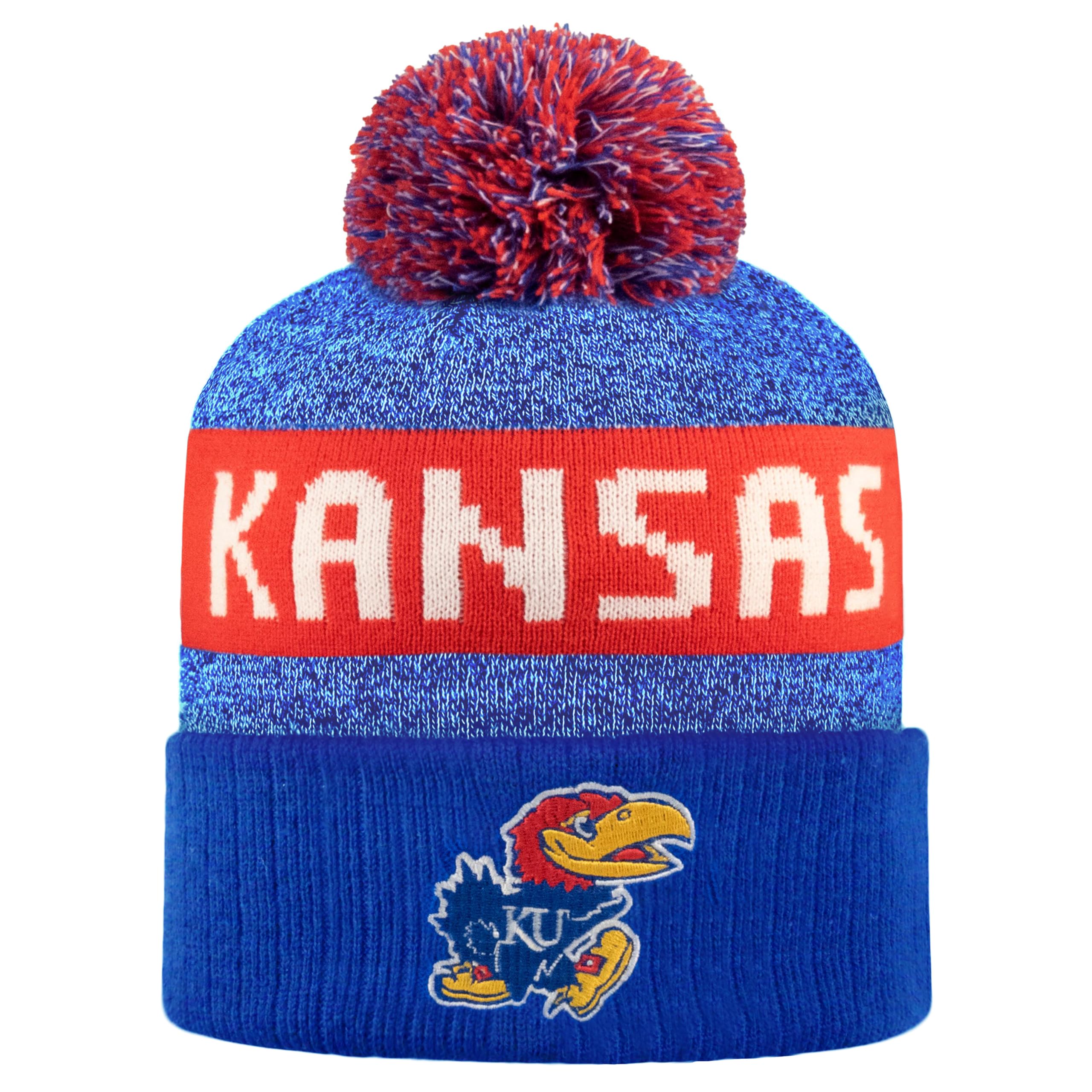 LogoFit NCAA Team Color-Embroidered Logo -Cuffed Knit Skully Beanie Pom Hat-OSFM, Team Color, One size