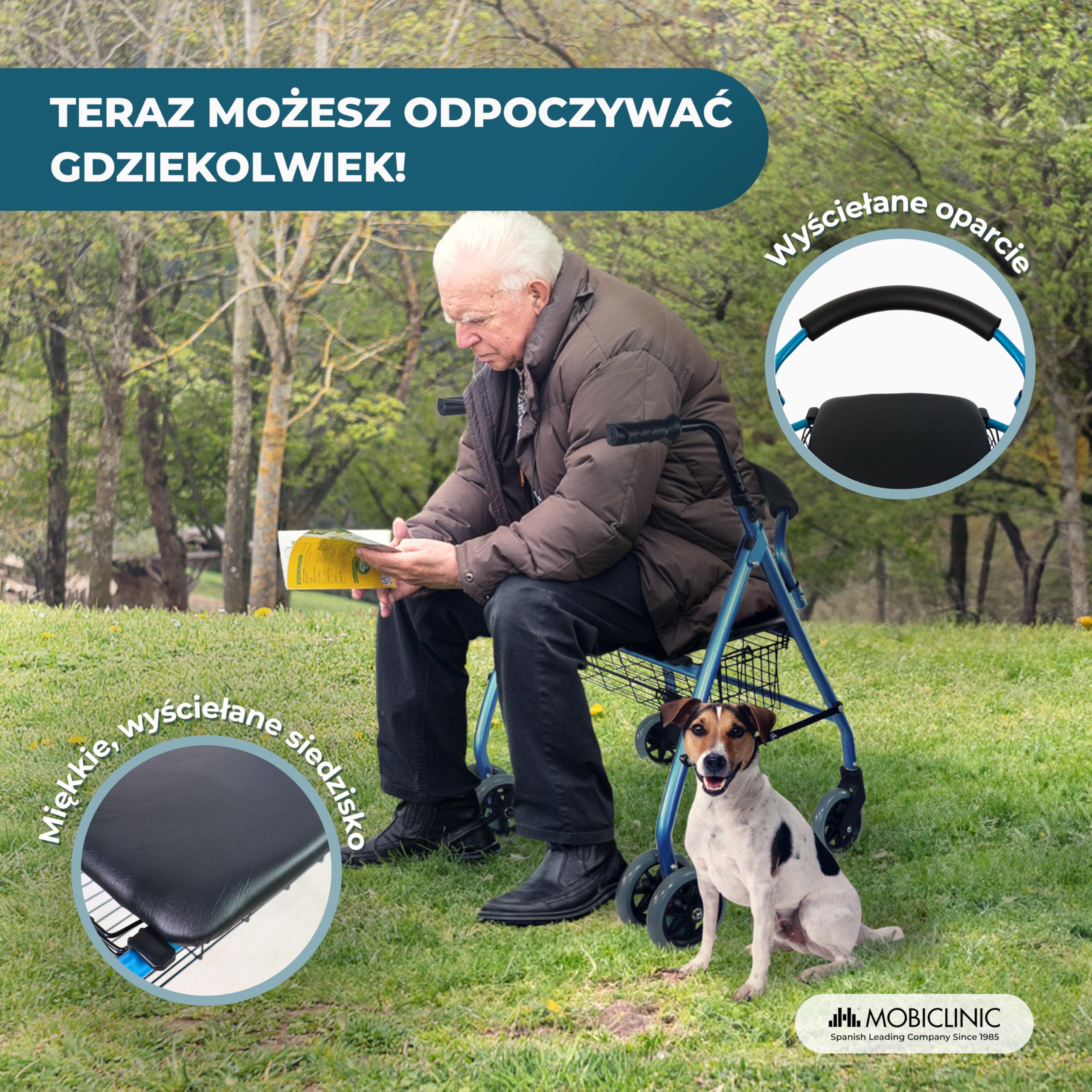 Prado Mobiclinic Składany Chodzik Aluminiowy z Siedziskiem i Oparciem Niebieski