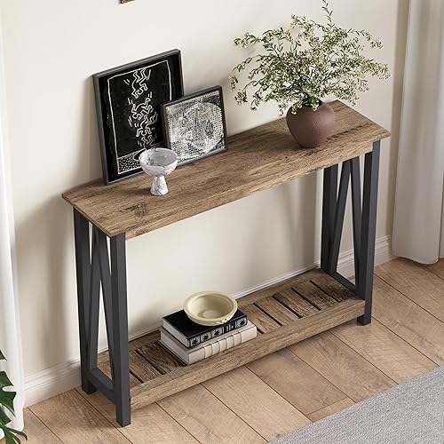 Miniatura 22 de ChooChoo Mesa consola de granja, mesa de sofá rústica vintage estrecha para entrada, sala de estar, pasillo, 40 blanco Blanco,Negro,Roble rústico y