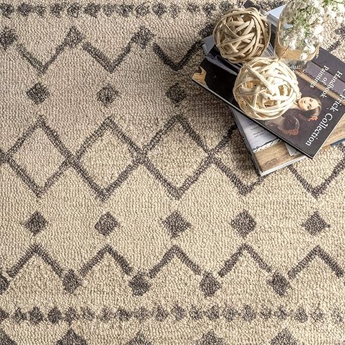 Miniatura 6 de nuLOOM Ismeny - Alfombra moderna de lana enrejada, 4 x 6 pies, color beige