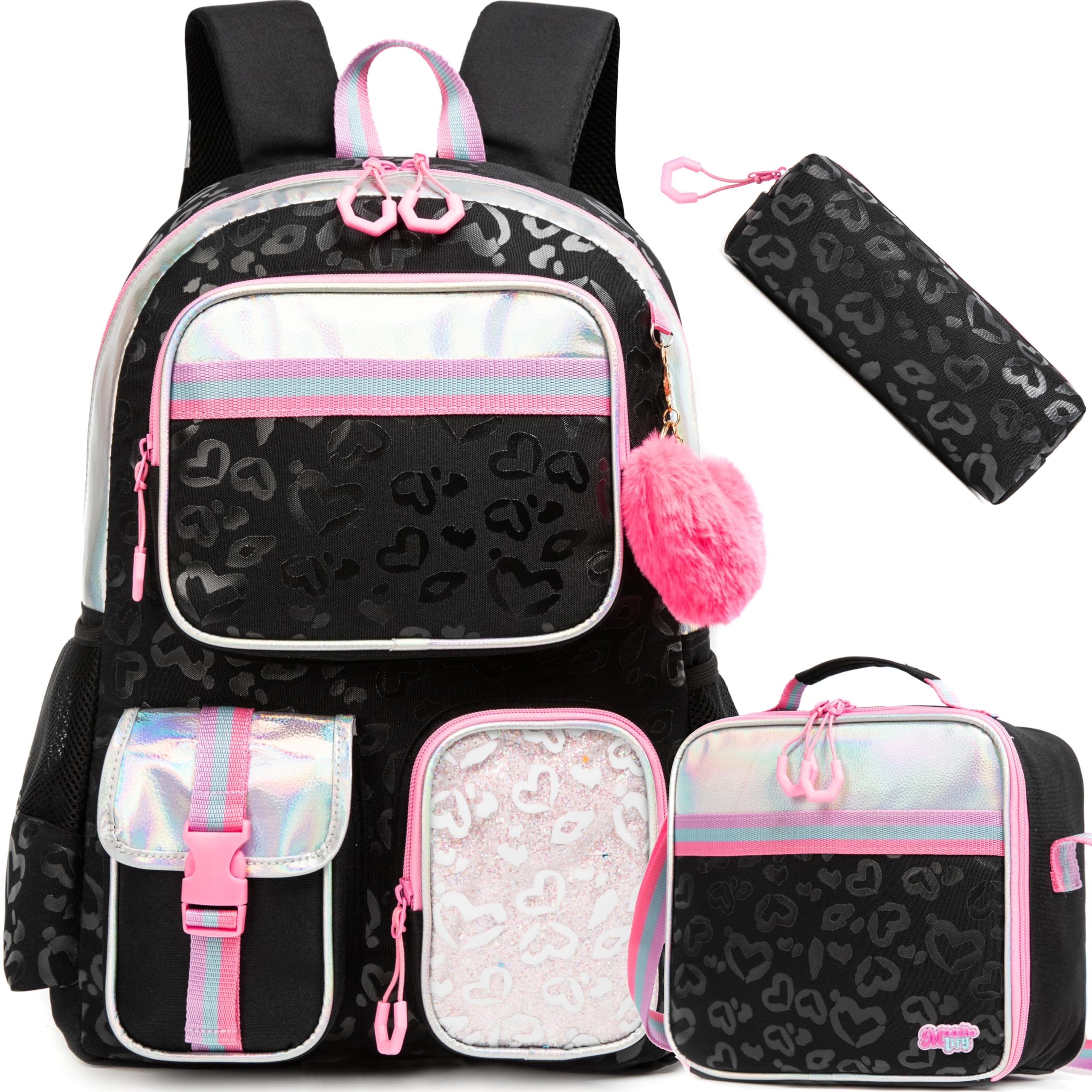 Meetbelify Aesthetic Backpack for Girls with Lunch Box - Elementary to Teen, Cute Bookbag for Kids 8-10