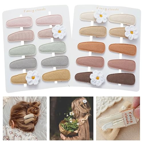 Fancy Clouds 20 Pack Baby Hair Clips for Girls Toddler,Neutral Fabric Snap Clips Pins With Embroidery Daisy Flower,Handmade Hair Accessories Barrettes for School Age Kids Children Gifts