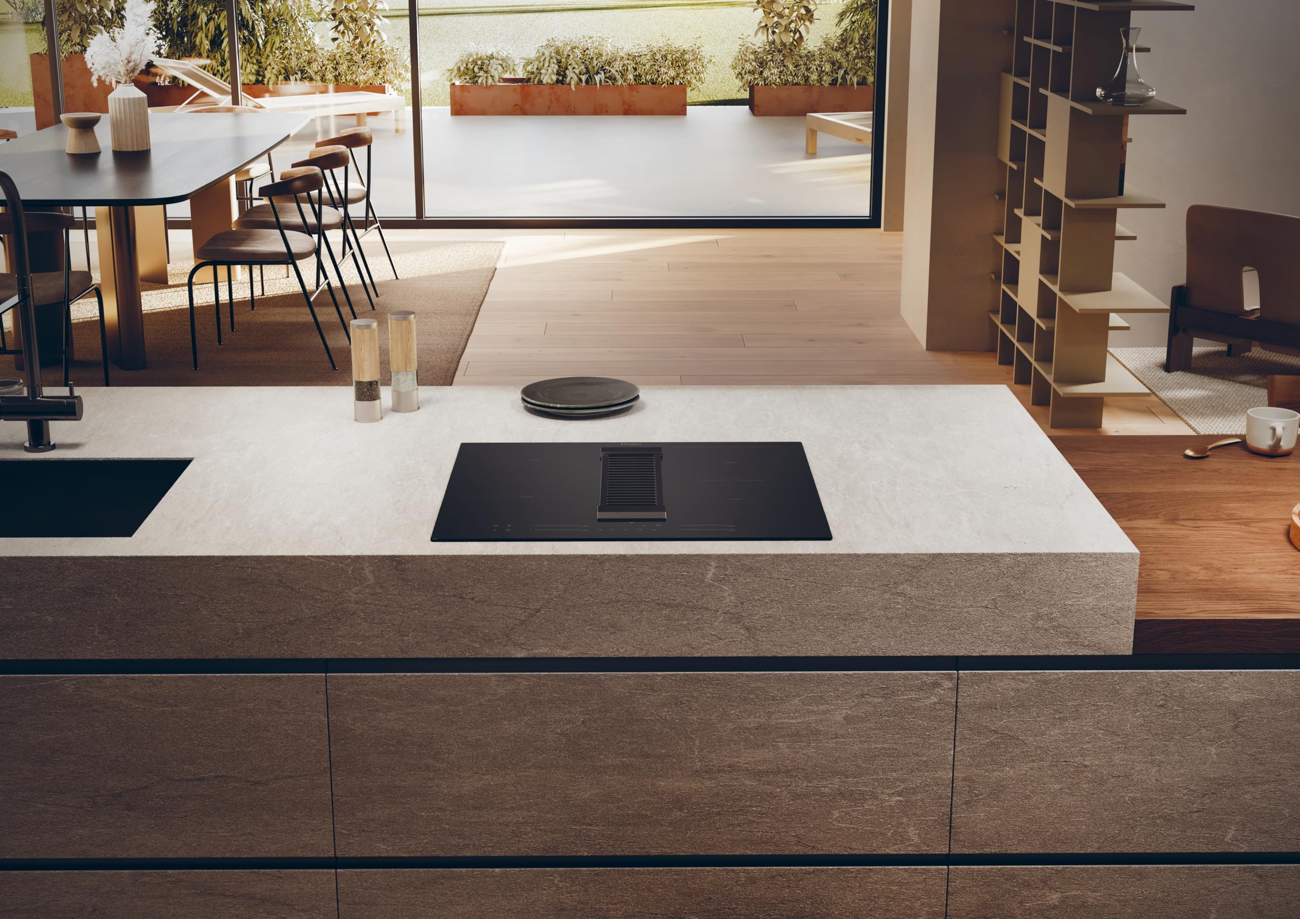 Haier Series 6 HAIH6IEMCF Placa de Inducción con extracción, 4 Zonas Flex, Ancho 60cm, Control deslizante "Multislider" Potencia total 7,4kW, 9 niveles de potencia + Booster, 4 Zonas, Negro