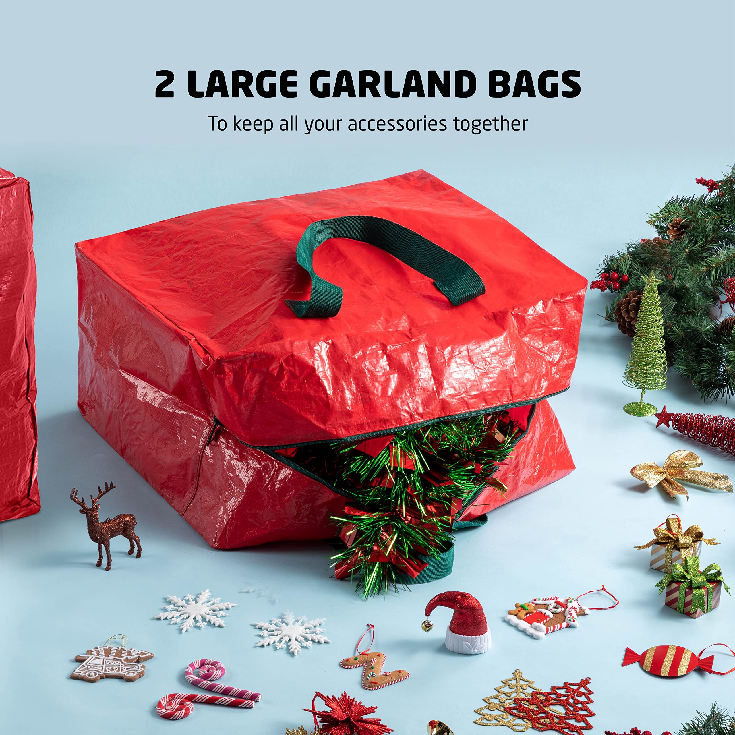 Grand sac de rangement pour sapin de Noël de 2,7 m – Lot de 3 pièces comprenant 2 sacs de rangement pour guirlandes pour décorations de Noël – Poignées de transport renforcées durables, double