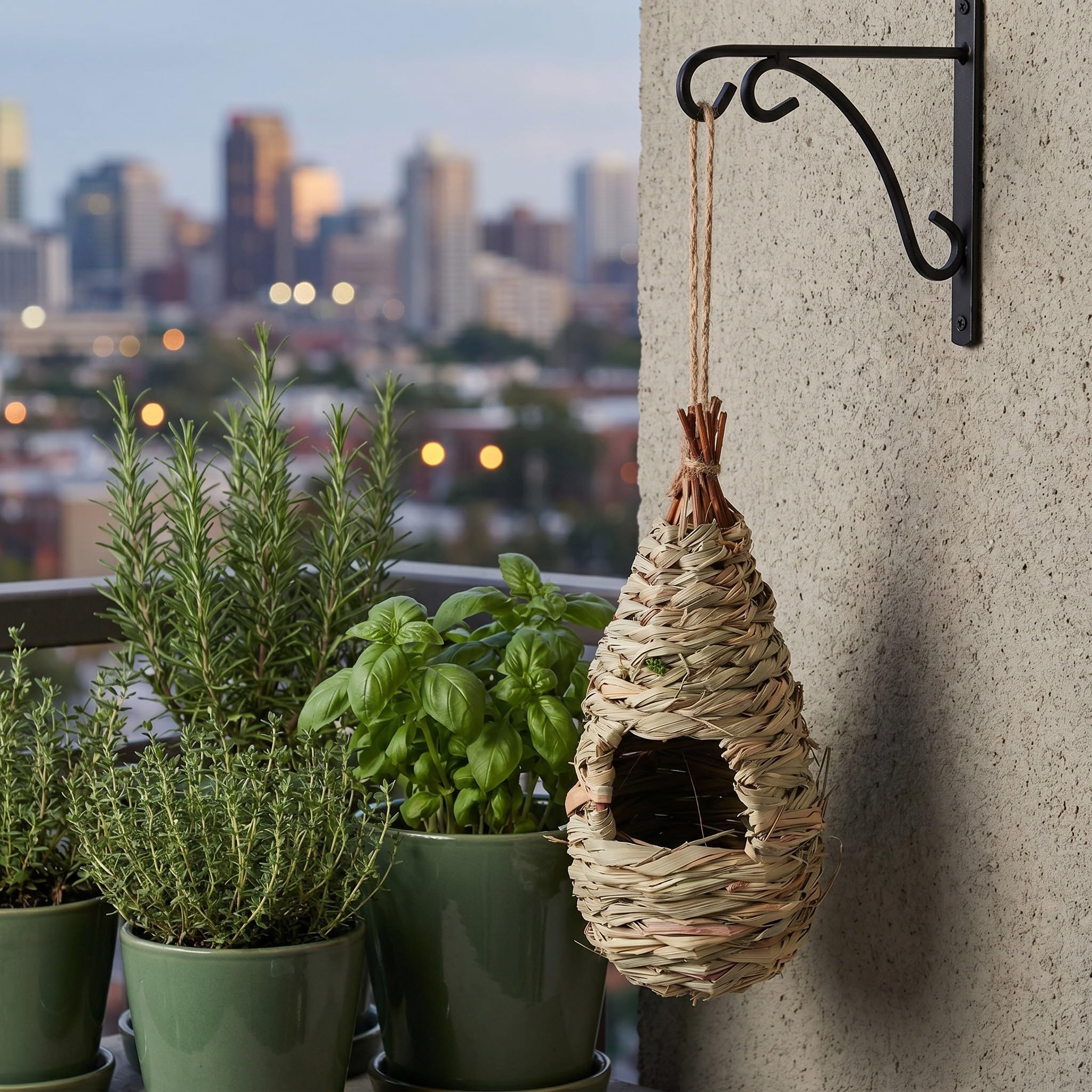 3 Casitas Colgantes para pájaros de Exterior: Nido para pájaros Tejido a Mano - Refugio para Tejido con - Nido Decorativo para de jardín para gorriones y pinzones