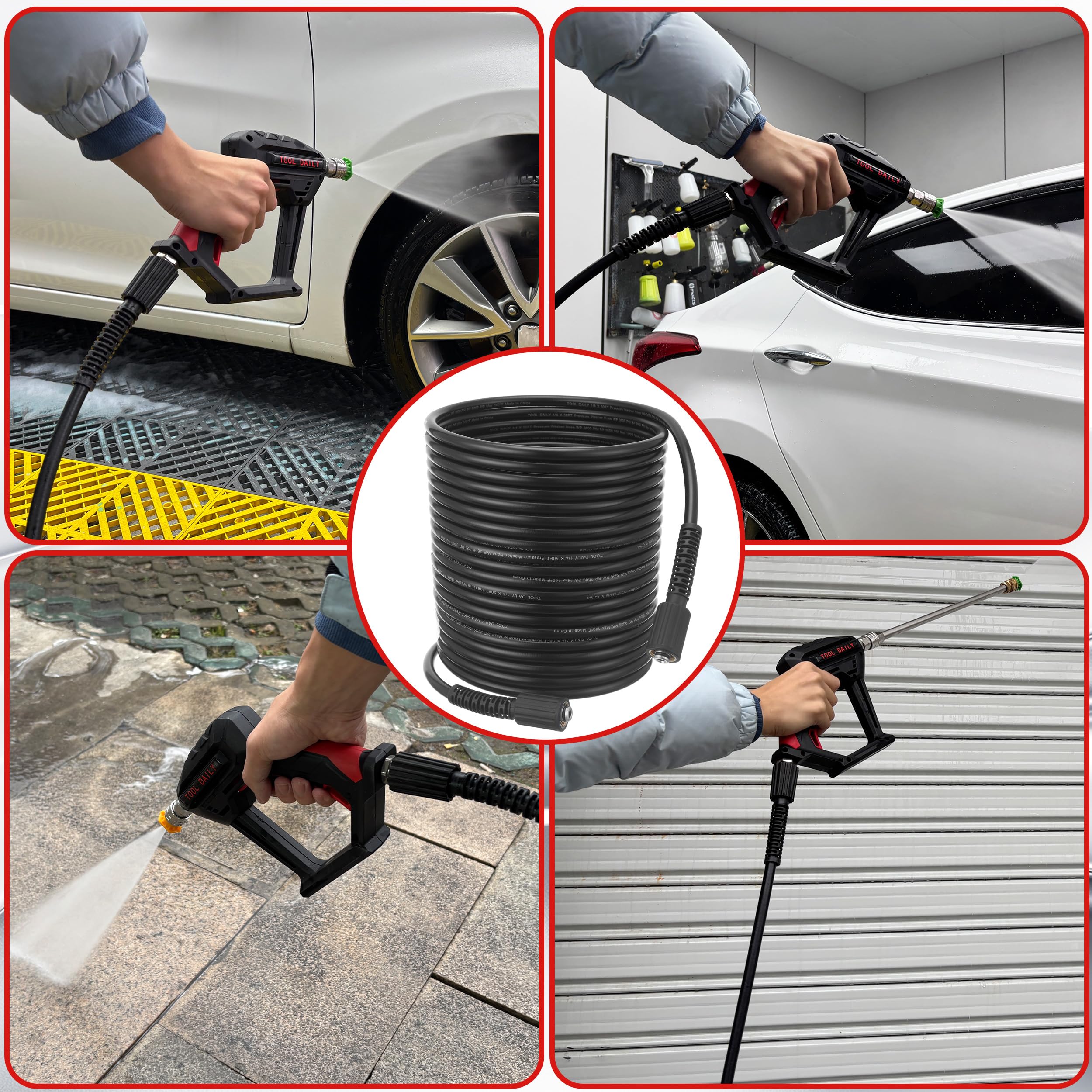 Tool Daily Tuyau de Rechange pour Nettoyeur Haute Pression 15,2 m x 1/4" (6.35 mm), 250 bar, Raccords M22 14 mm, Flexible de Remplacement Compatible avec la Plupart des Marques