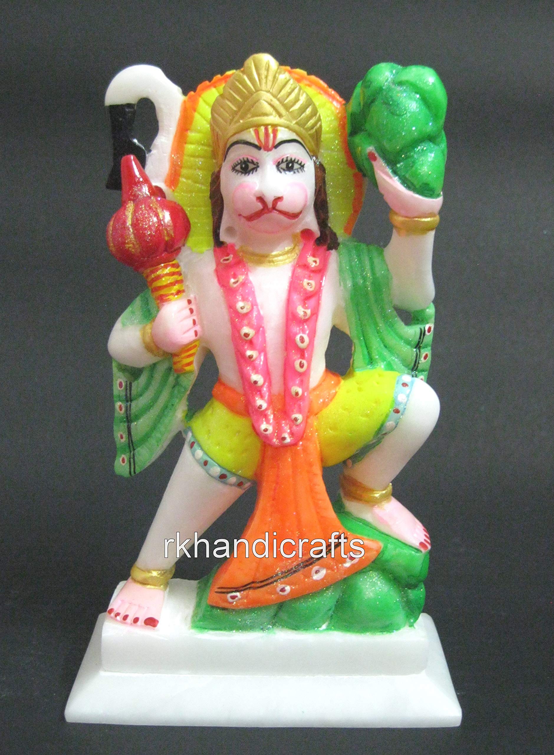 9 Inches Intricate Work Lord Hanuman Ji Statue White Marble Sankat Mochan to add Royal Look in Your Temple