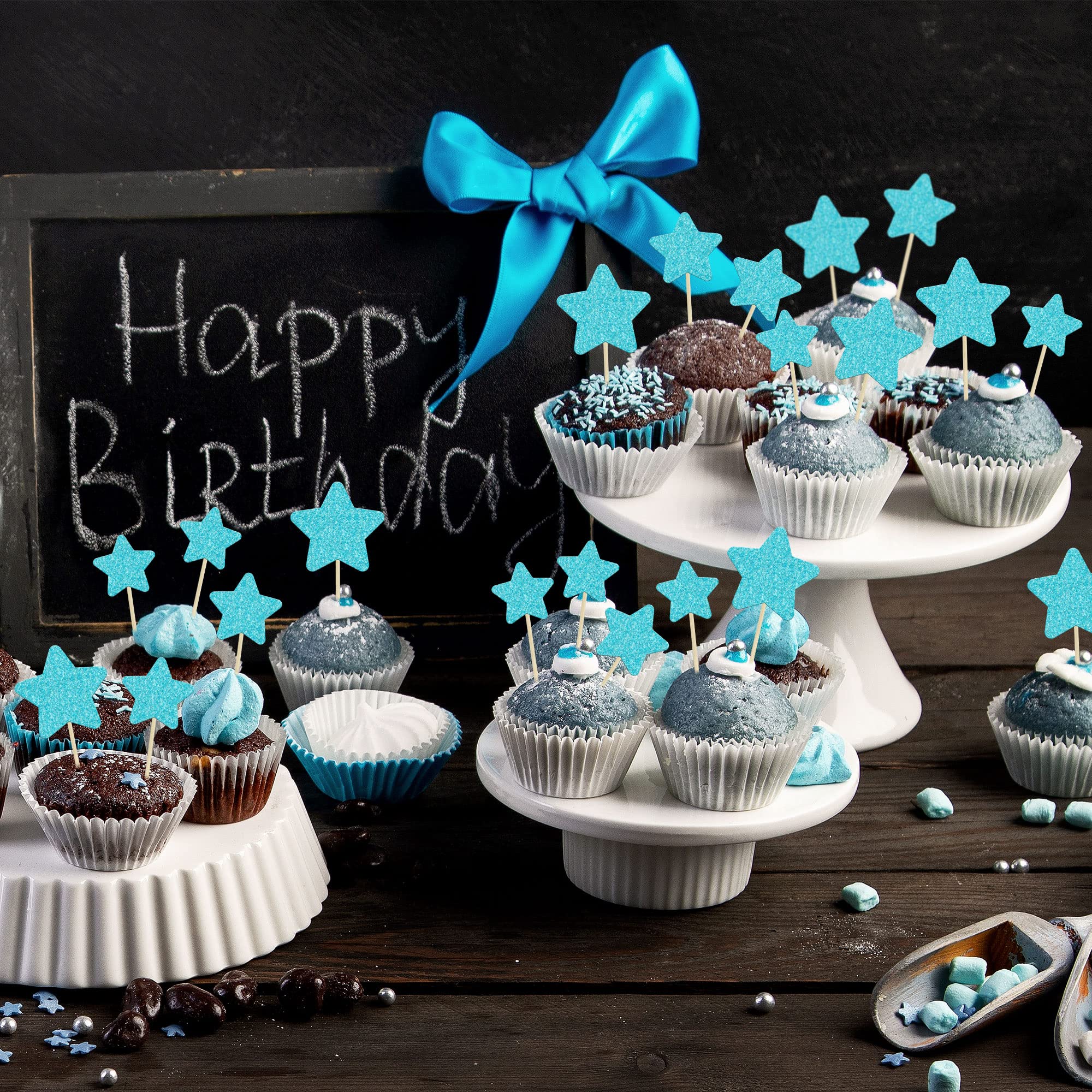 Gyufise 36 topper per cupcake per bambini, nuvola, luna, stella, baby shower, cigno, baby shower, decorazioni per torte per baby shower, bambini, ragazzi, feste di compleanno, blu