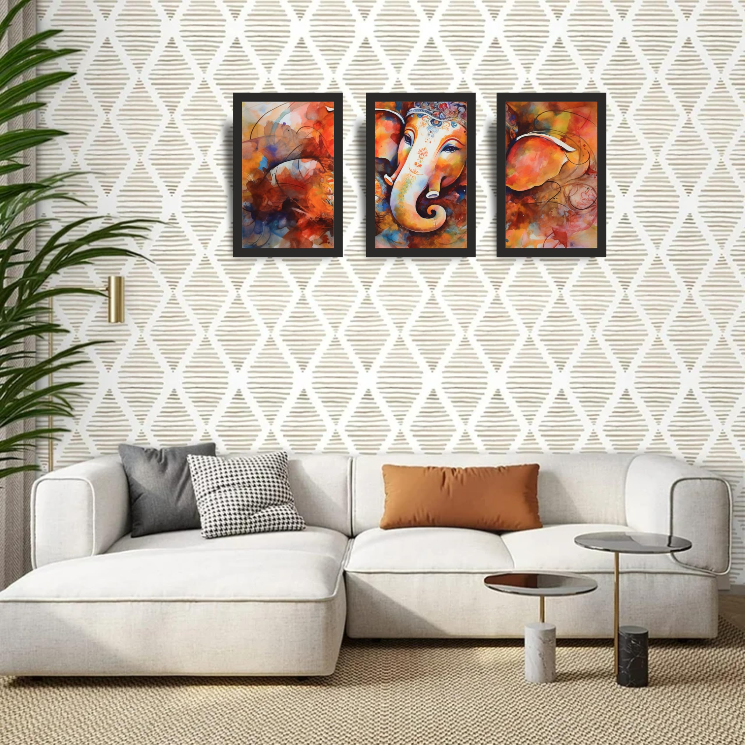 Lord Ganesha Abstract Wall Art Set of 3