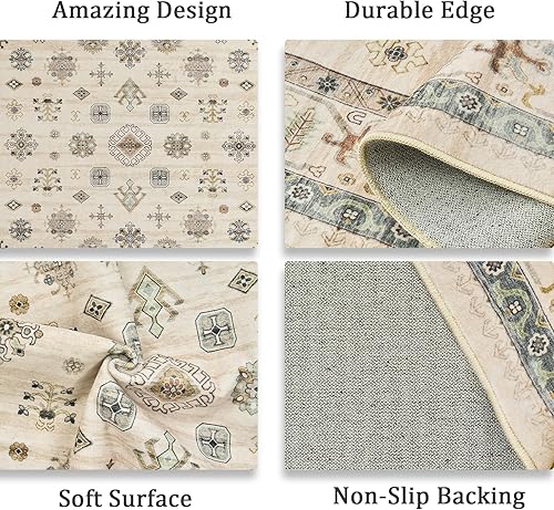 Miniatura 4 de Roxstand Alfombras lavables de 5 x 7 pies para sala de estar, resistente a las manchas, para dormitorio, cocina, con parte trasera antideslizante,