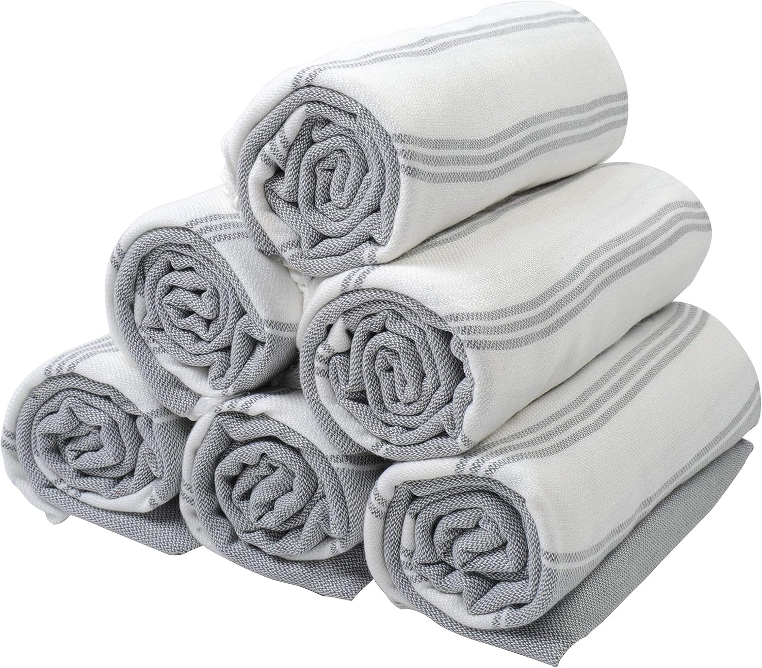 Onе-Dау Sаlе: Uр tо 40% оƒƒ (Set of 6) 100% Turkish Cotton Bath Beach Hammam Towel Peshtemal Throw Foua Blanket Set XL Prewashed (D.Grey)
