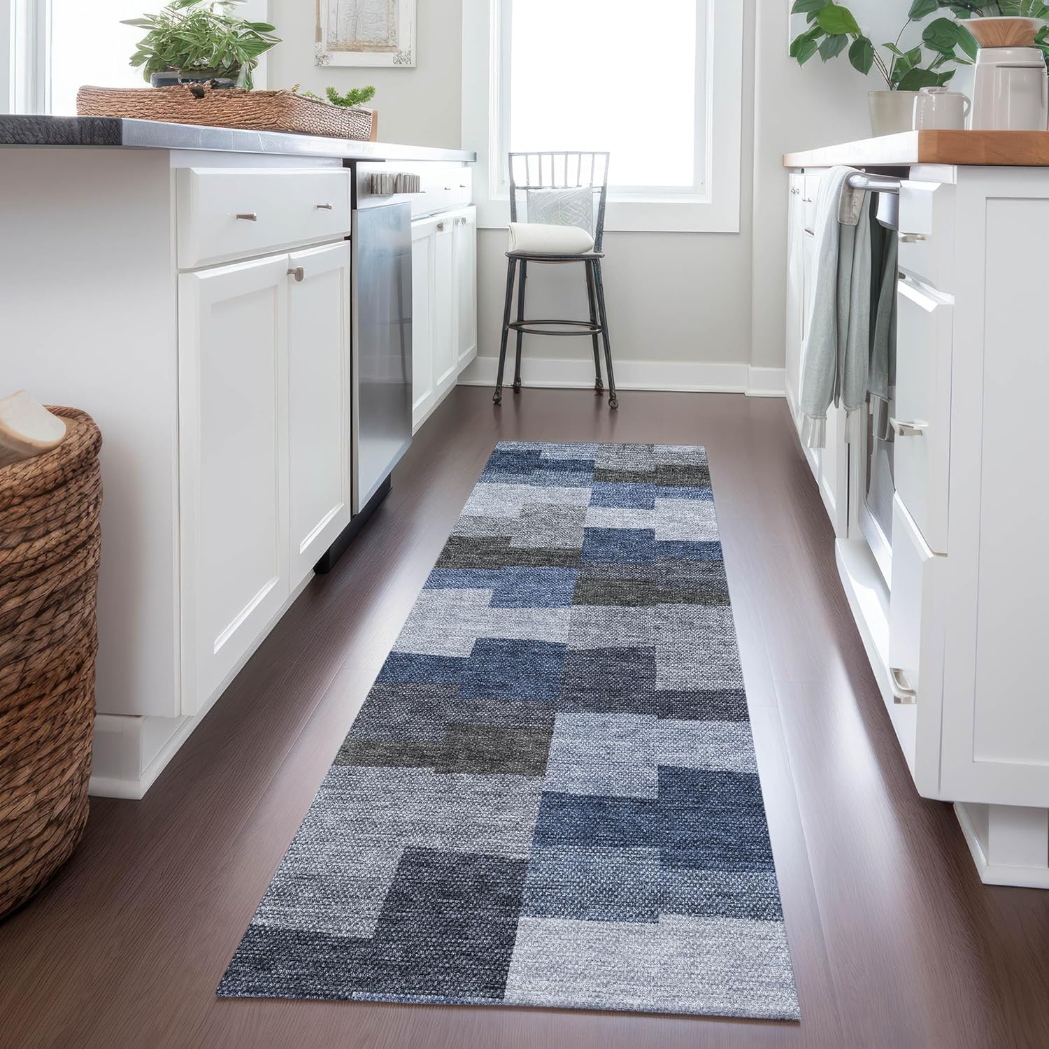 Addison Rugs Chantille ACN659 Blue 2'3" x 7'6" Indoor Outdoor Hallway Runner Rug, Easy Clean, Machine Washable, Non Shedding, Kitchen Area Carpet for Bathroom, Patio, Laundry and Bedroom Rug