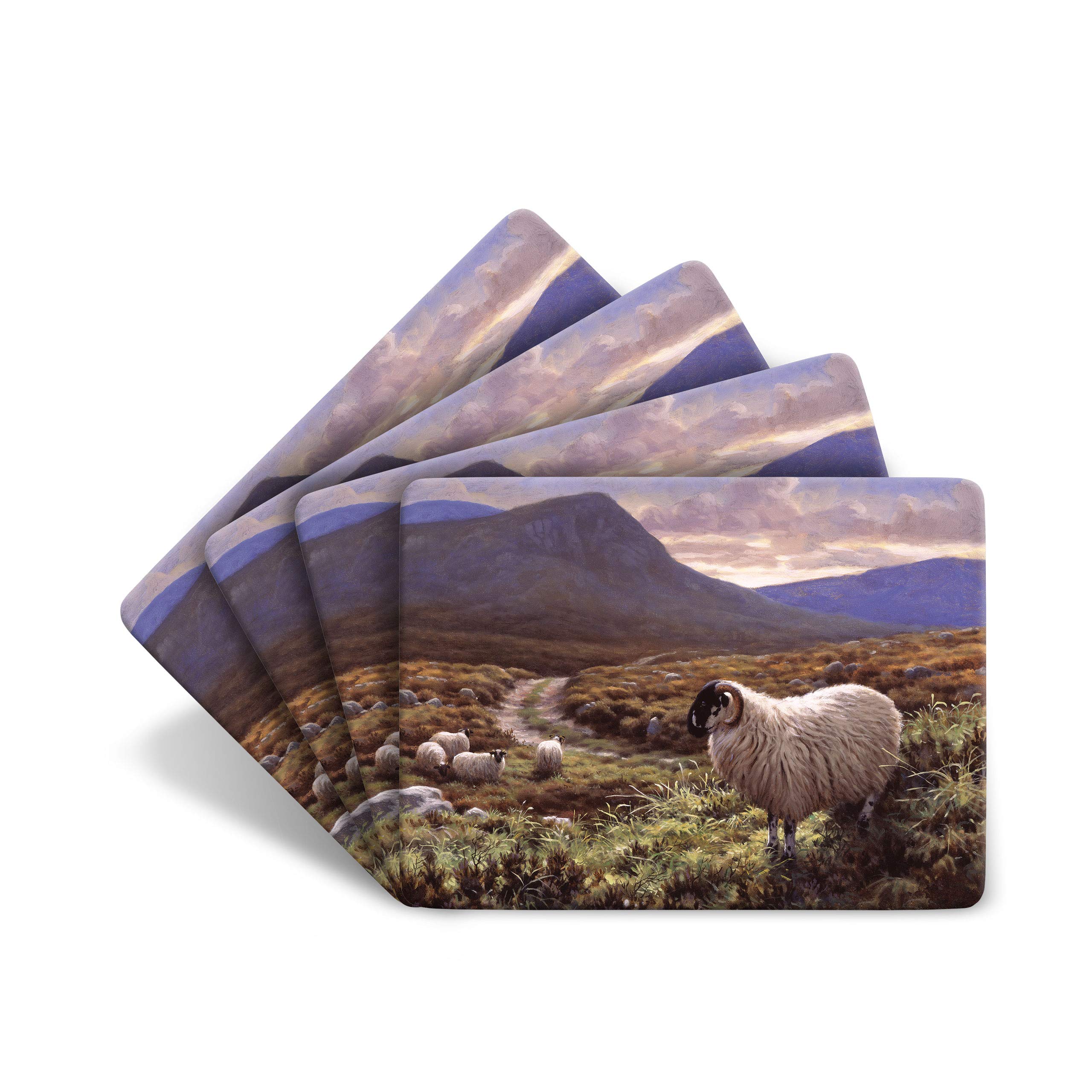 Julian Friers Heather Sheep By Country Road Table Mats By Wildlife Artist Set Of 4 - Non-Slip - Cork-Backed Placemat Set