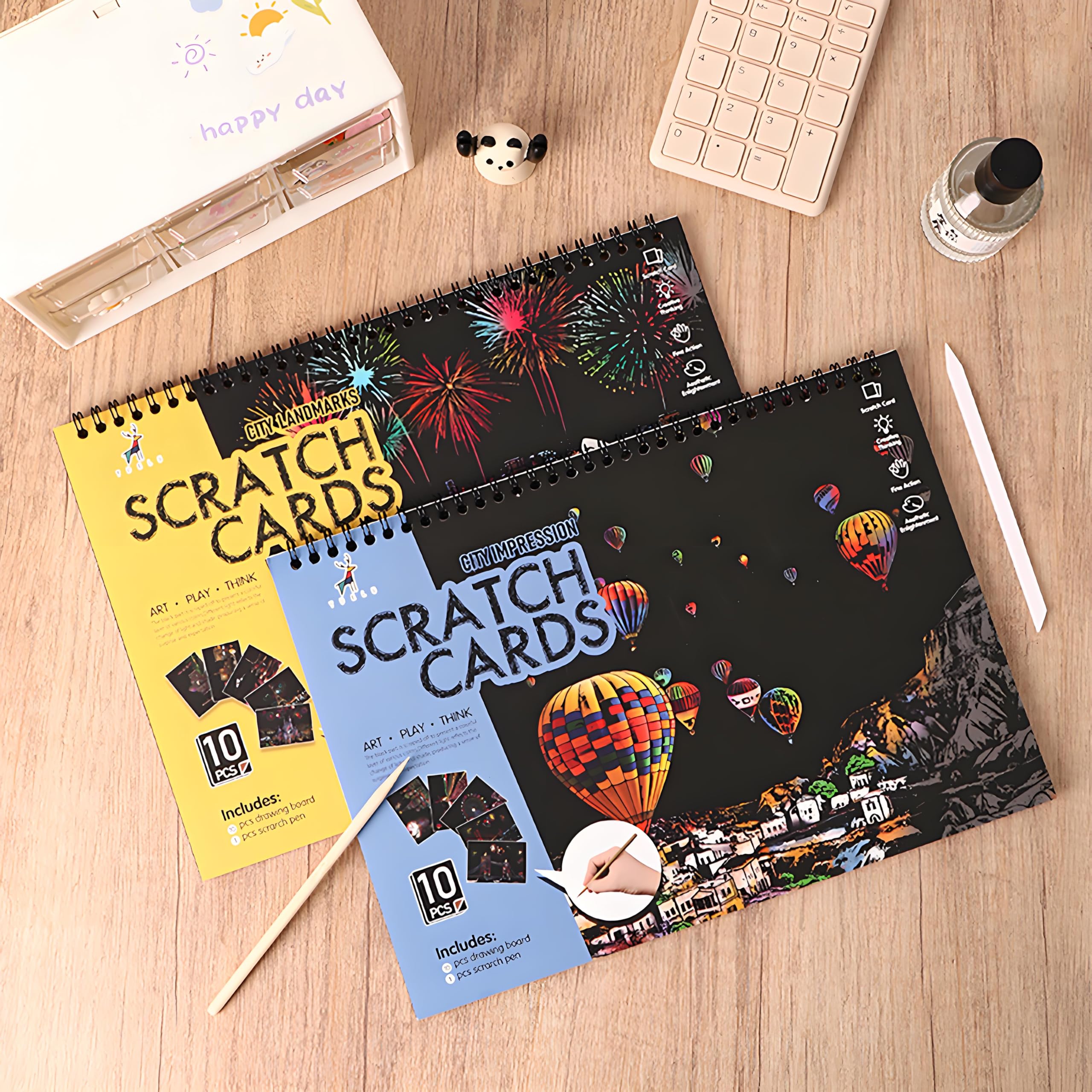 10 STÜCK Stadtbild Kratzkunstbuch für Teenager und Erwachsene: DIY buntes Stadtserie Malpapier | ASMR Stressabbau-Gravur-Set Kratzbrett | DIY Skizzenkarte kreatives Bastelspielzeug (Reise-Landmarken B