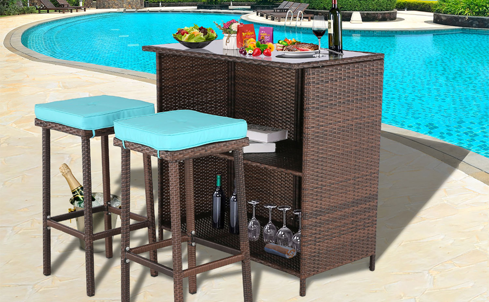 Watch 3 PCS Outdoor Patio Bar Table Set on Amazon Live