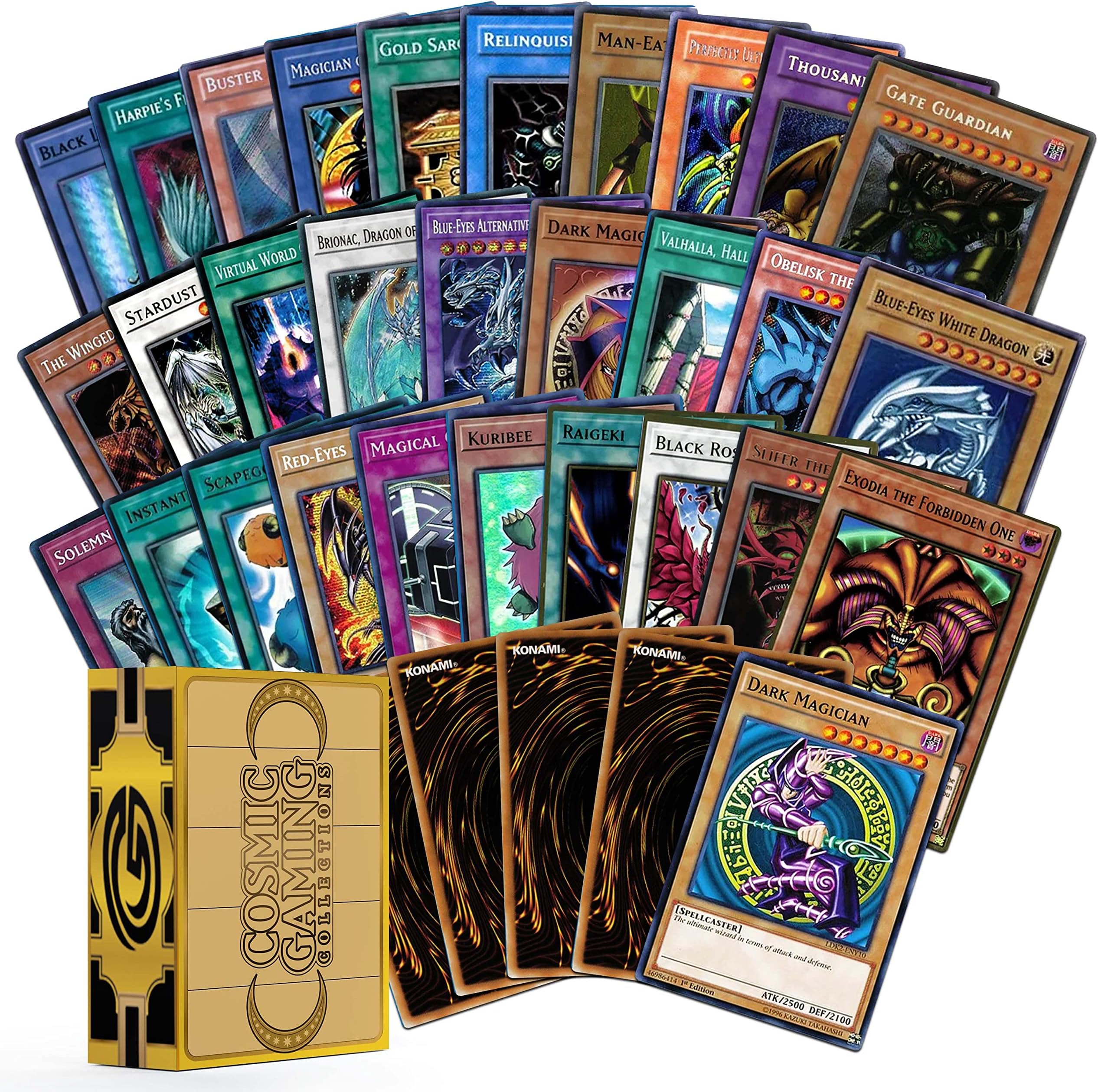 Yugioh Holo Foil Rares Collection | 30x Holographic Foil Rares + 70 Additional Cards| 100x Total Cards | Guaranteed Authentic | Includes Cosmic Gaming Collections Deck Storage Box