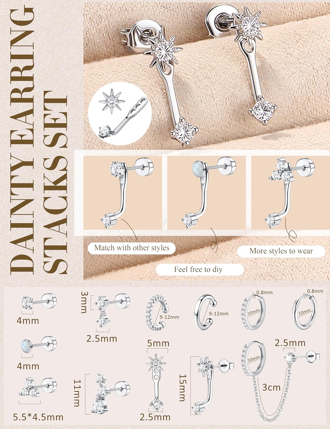 Florideco Small Stud Hoop Earrings for Women Hypoallergenic 14K Gold Plated Surgical Stainless Steel Flat Back Earrings Dainty Hoop Stud Earring Stacks Cartilage Earring Set for Multiple Piercing - Image 5