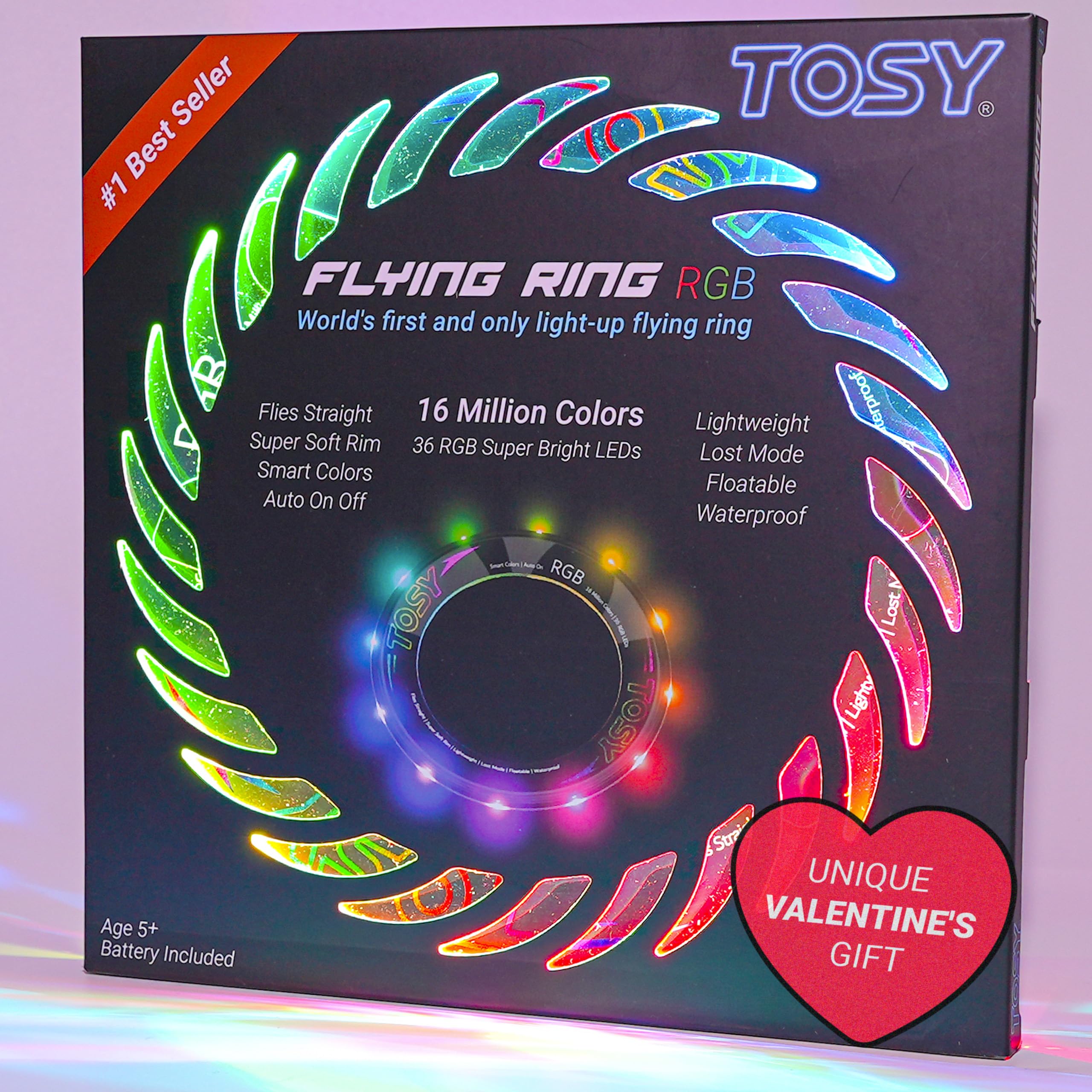 Anillo Volador TOSY: 16 Millones de Colores RGB LED, súper Brillante, Modo perdido, iluminación automática, Resistente al Agua, Frisbee liviano, Regalo de cumpleaños, Pascua para niño/niña/niño
