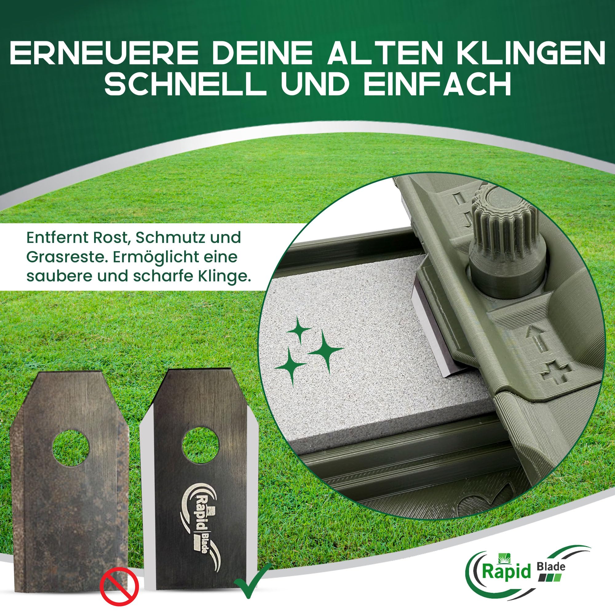 RAPID BLADE Mähroboter Messer Schleifvorrichtung vielseitig kompatibel - Rasenmäher Roboter Ersatzmesser Schleifgerät Mähklingen schärfen (Set kompatibel mit HUSQVARNA, uvm.)