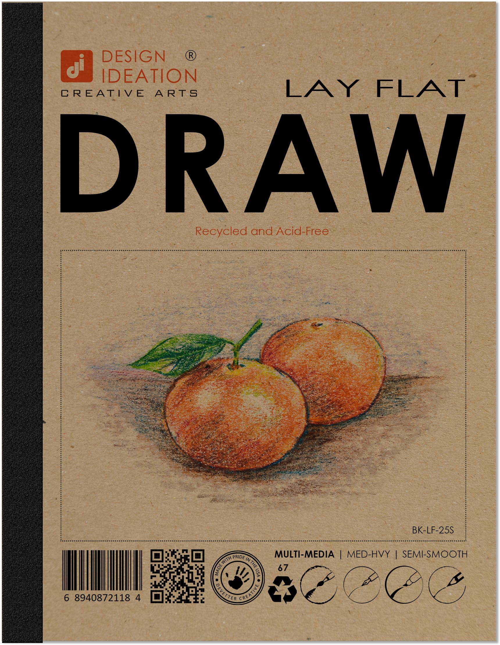Design Ideation Lay Flat Multi-Media Sketchbook (8.5" X 11") - 100 Pages Removable Paper For Pencil, Ink, Marker, Watercolor