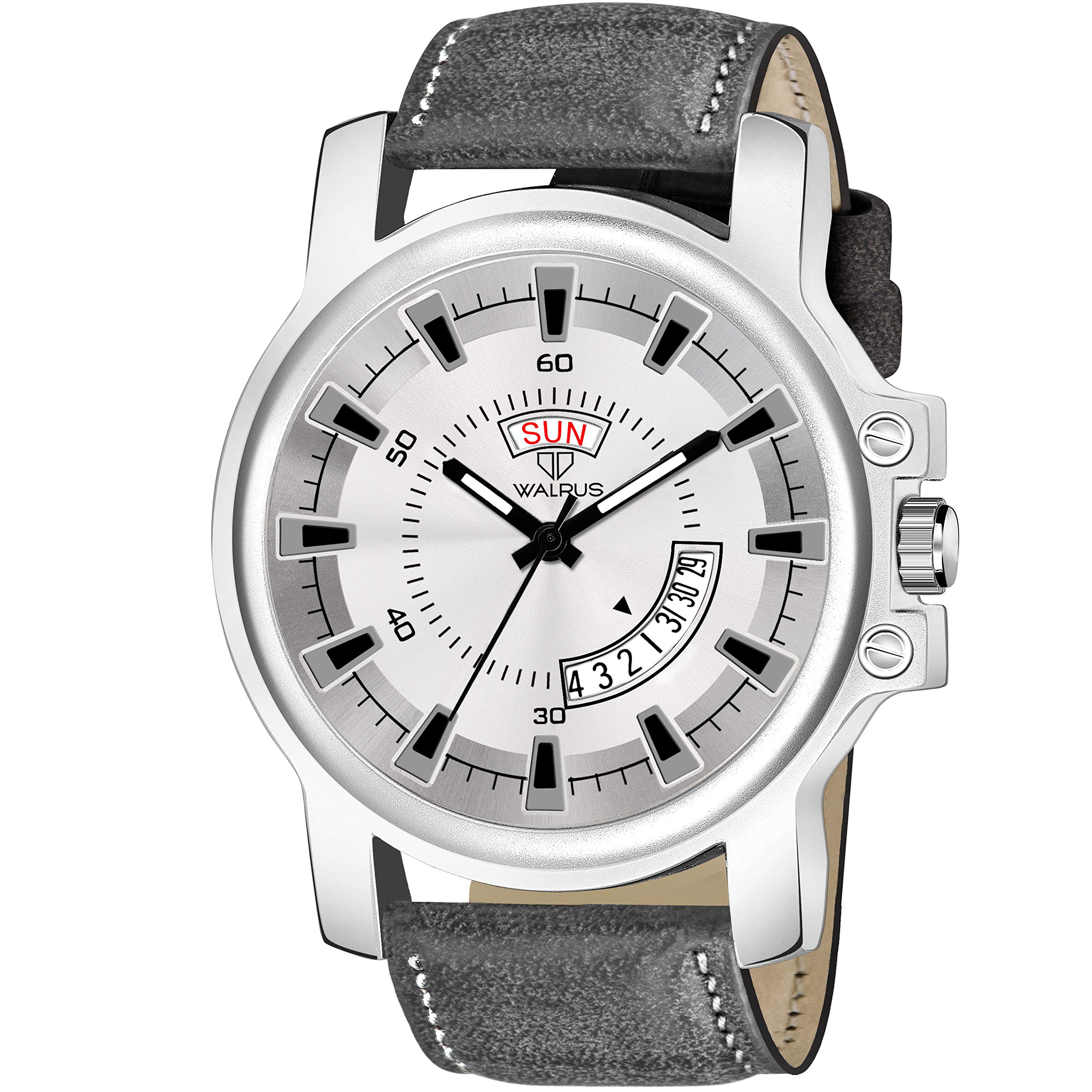 Walrus Grey 47 mm Dial Analog Day Date Function Vegan Leather Strap Wrist Watch for Men - Professional & Casual Use- Old Money Style Mens Wrist Watch for Gift (B08X3HBC7V) Amazon Price History, Amazon Price Tracker