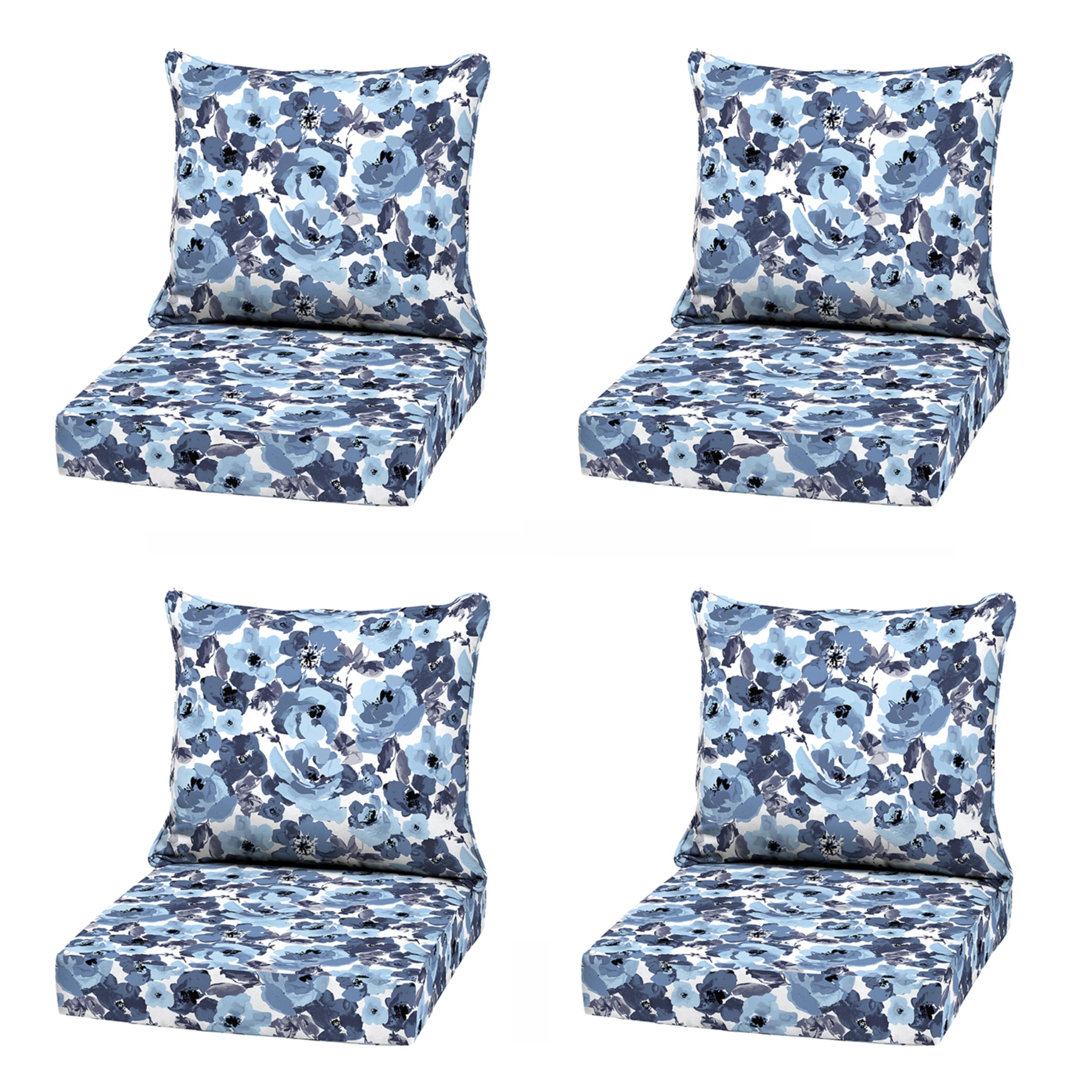 Arden Outdoor Deep Seat Cushion Set, 4-Pack, 22x24, Blue Garden Floral