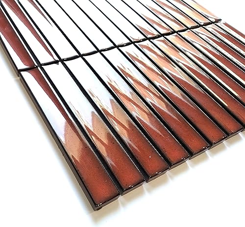 Miniatura 4 de Hoja de mosaico de porcelana esmaltada Sevilla 6"x1" Kit Kat Finger Glossy Terra Red con motas (muestra)