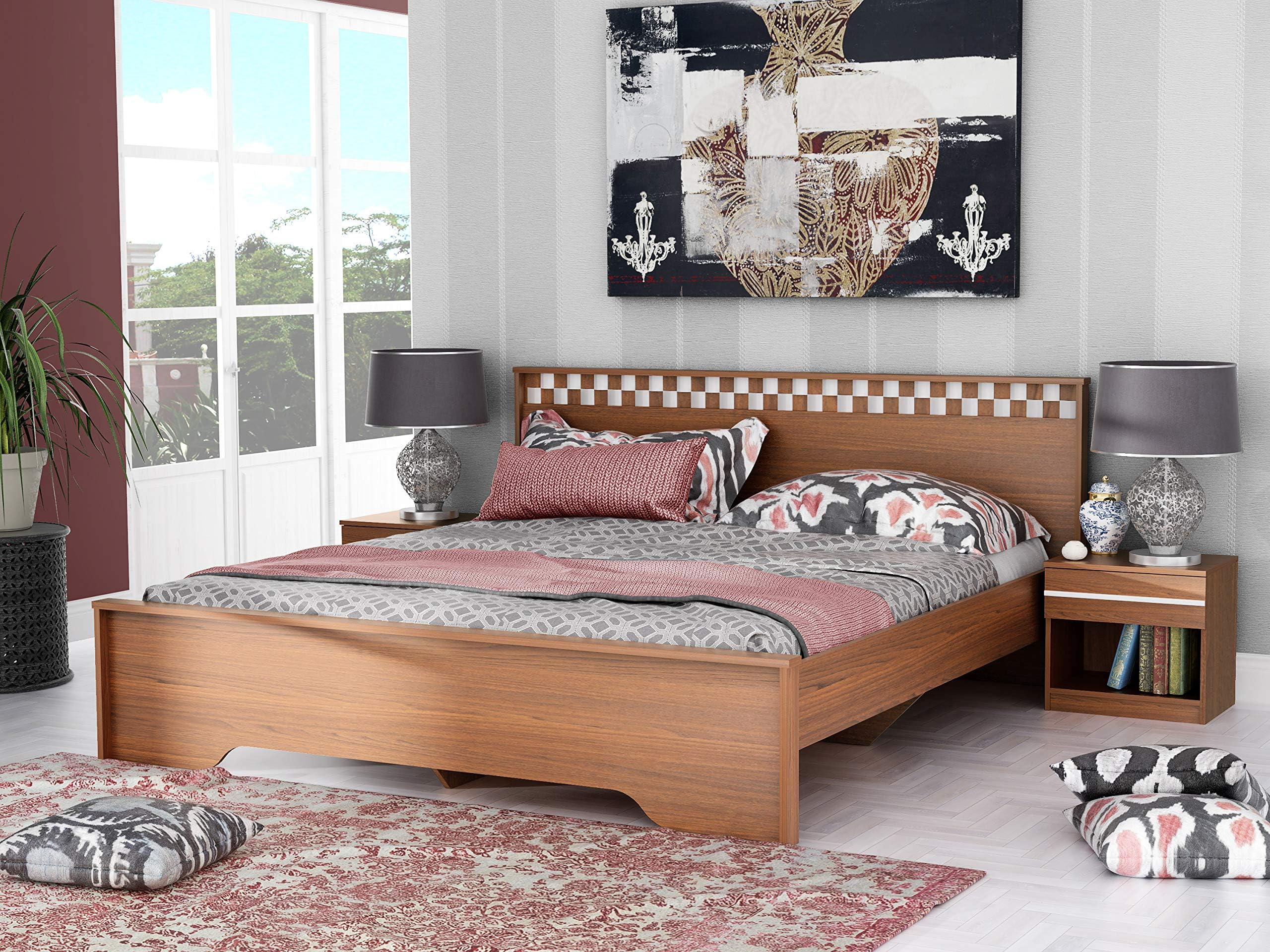 Stylespa Eon King Size Engineered Wood Bed (Particle Board - Boston Walnut)