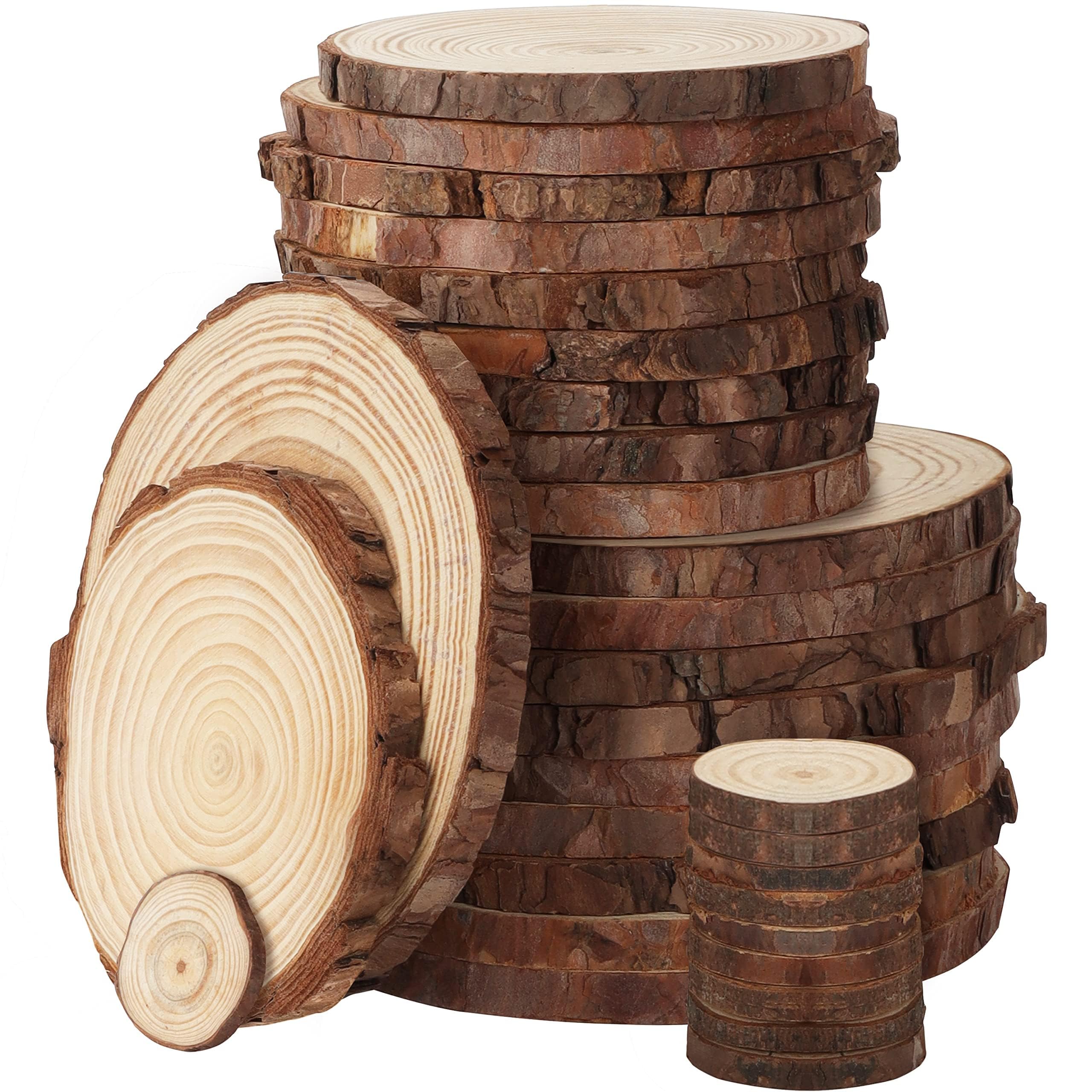 Kurtzy Brown Natural Unfinished Wood Slices (30 Pack) - 3-16Cm / 1.18-6.29 Inches Diameter - Wooden Log Circles With Bark & No Hole - For Diy Arts And Crafts, Christmas Ornaments And Wedding Decoration