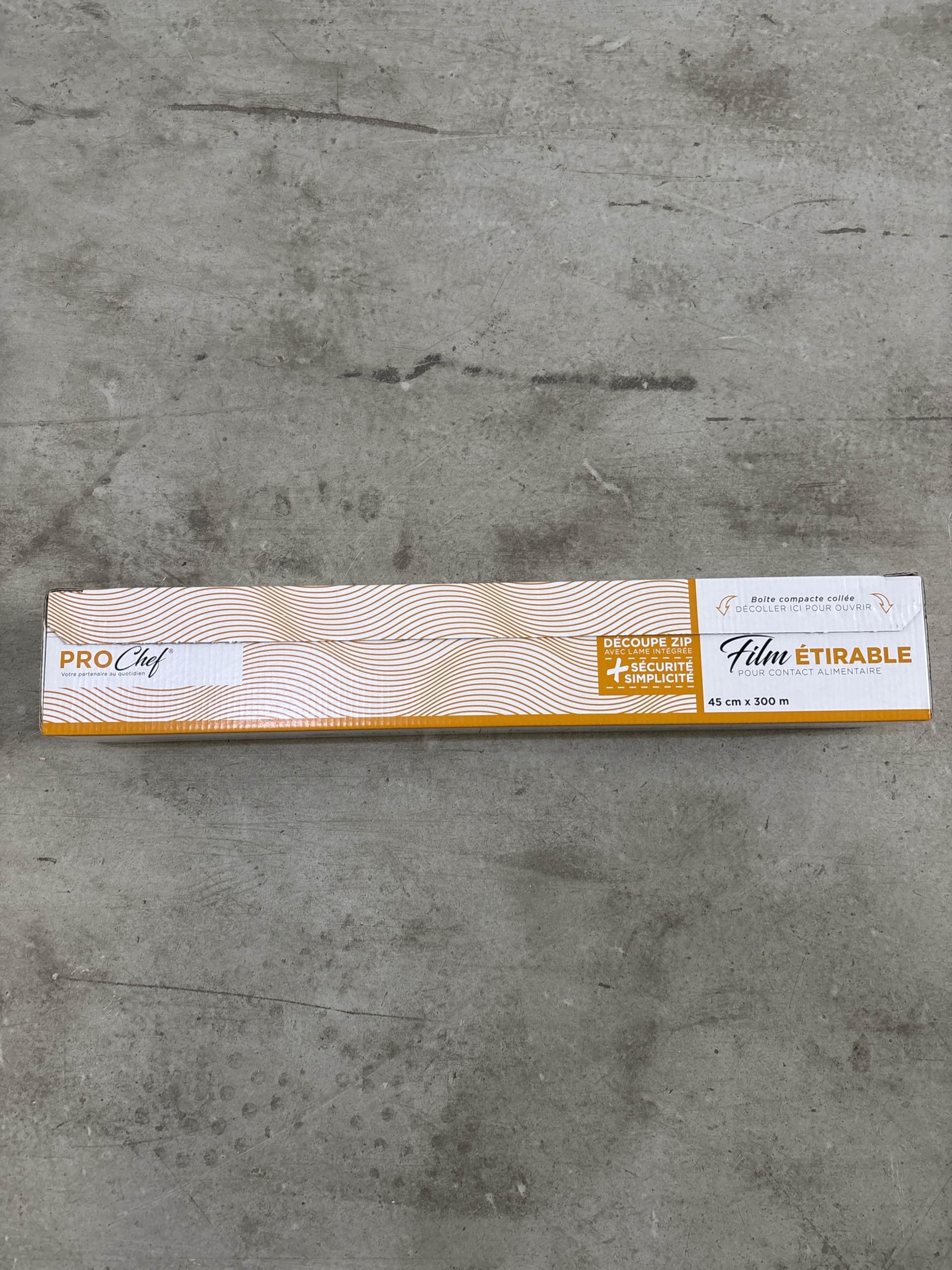 Pellicola in rotoli per alimenti, estensibile con taglio PRO - ZIP, imballaggio alimenti, protezione freschezza, cottura al microonde e congelatore, 45 cm x 300 m, 2 pezzi