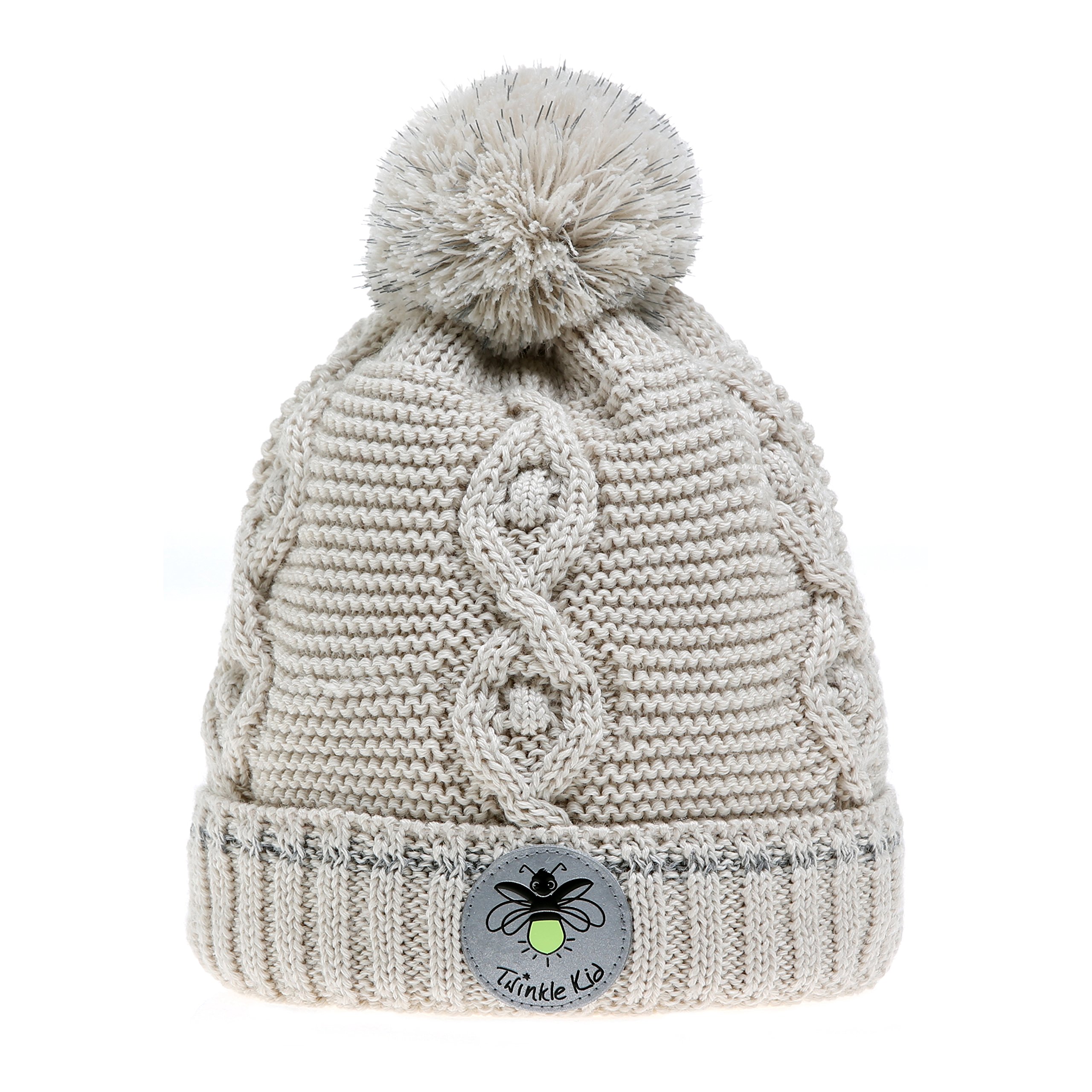 Twinkle Kid - Dziecięca czapka odblaskowa - pompon świecący czapka zimowa Whisper White
