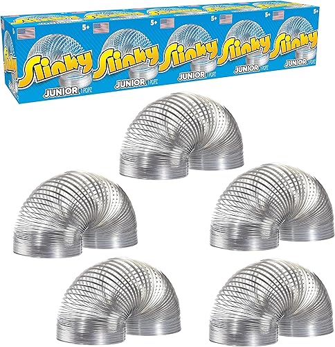 Slinky Jr. The Original Walking Spring Toy - Paquete de 5 pequeños Slinkys de metal, juguetes para niños a partir de 5 años Just Play