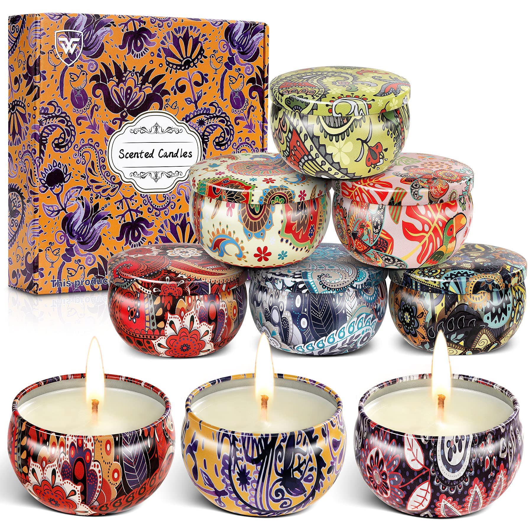 WONSEFOO Juego de 9 velas perfumadas para mujer, juego de 9 piezas, cera de soja real, lata de viaje portátil, regalo de cumpleaños, aniversario, regalo del día de la madre A-9PS