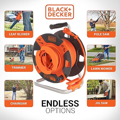 Miniatura 3 de Black + Decker - Cable de extensión retráctil inversa de 50 pies, cable de alimentación SJTW de 14 AWG, para herramientas eléctricas, carrete de