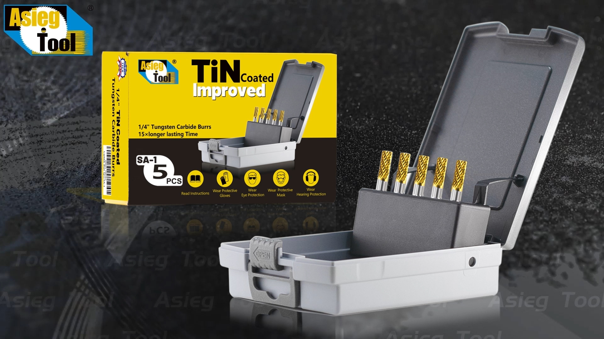 Image of SA-1 5pcs Solid Tungsten Carbide Burr TiN Rotary File Cylindrical Shape Double Cut for Die Grinder Drill Bits 1 /4'' Inch Diameter of Shank and Cutter 5 /8'' Inch Cutter Length