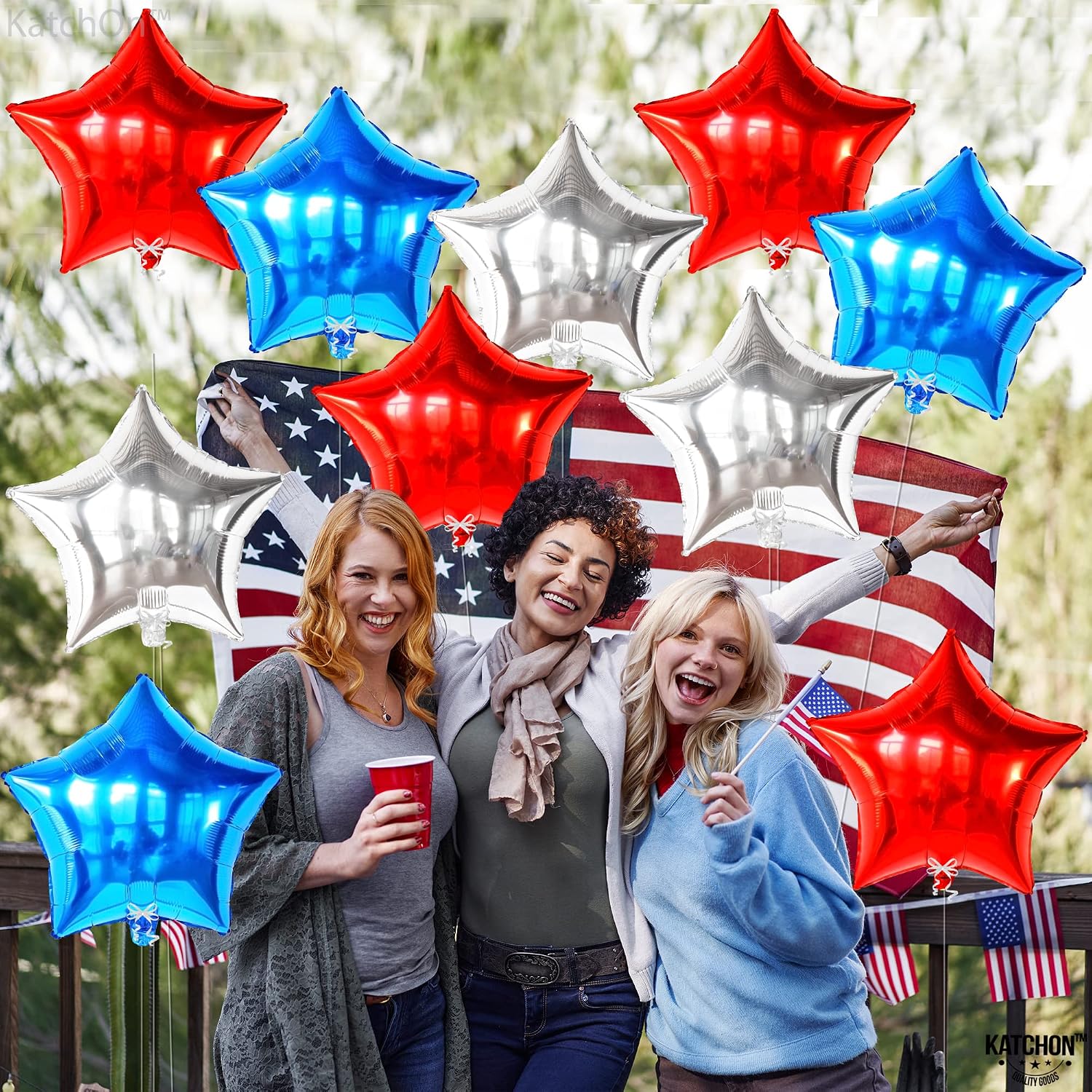 KatchOn, Huge, Red White and Blue Star Balloons - 18 Inch, Pack of 12 | Foil Star Balloons for Election Day Decorations | USA Patriotic Balloon for Patriotic, Veterans Day Decoraitons