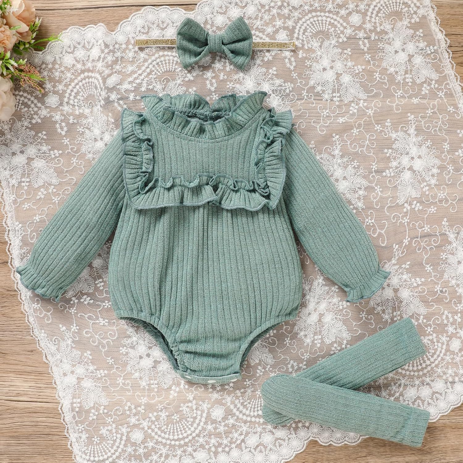 GRNSHTS Newborn Baby Girl Clothes Ruffle Rompers Toddler Fall Outfits for Girls Set Little Girl Fall Winter Clothing - Image 3
