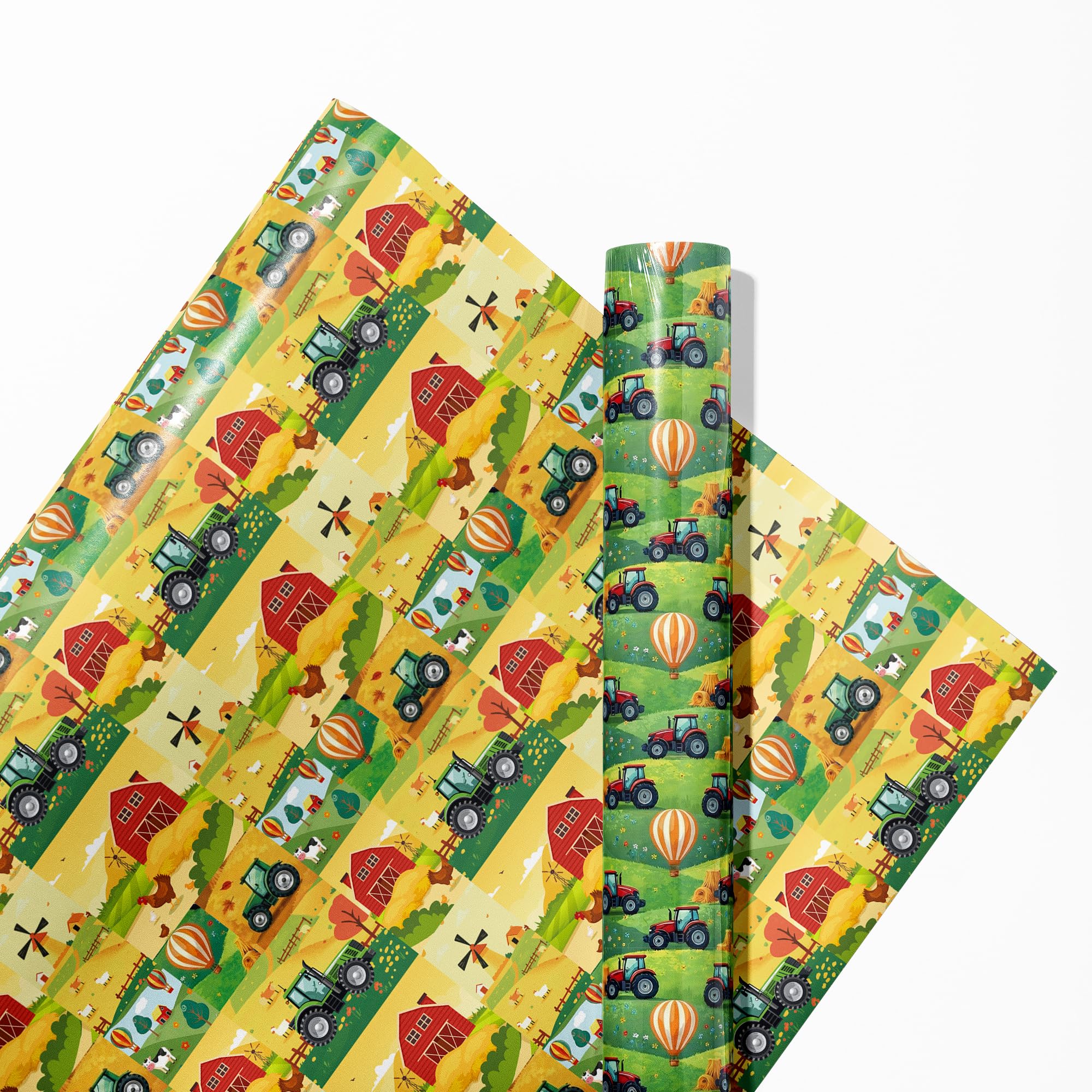 12 Sheets Tractor Wrapping Paper, Tool Cart Gift Wrapping Paper Roll, Gift Wrap for Birthday Bridal Baby Shower Wedding Valentines Christmas Party Supplies, 4Styles