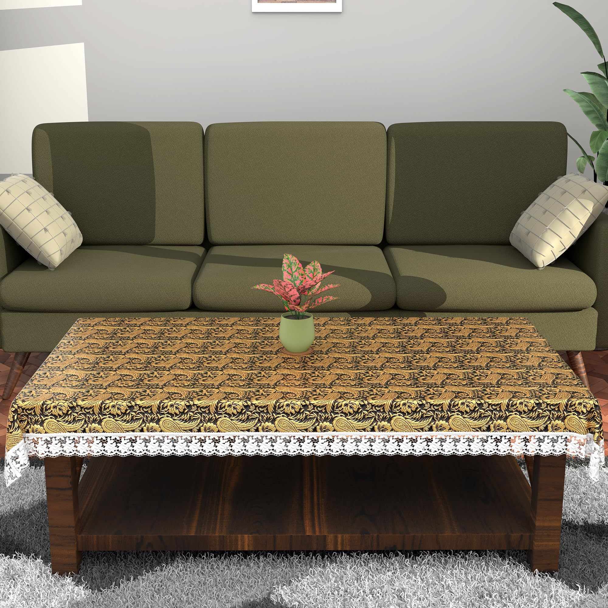 Kuber Industries 40x60 Inch - Table Cover for 4-Seater | PVC Waterproof Table Protector Sheet For Kitchen | Table Cloth for Home & Study Table | Multi Floral - Black Golden